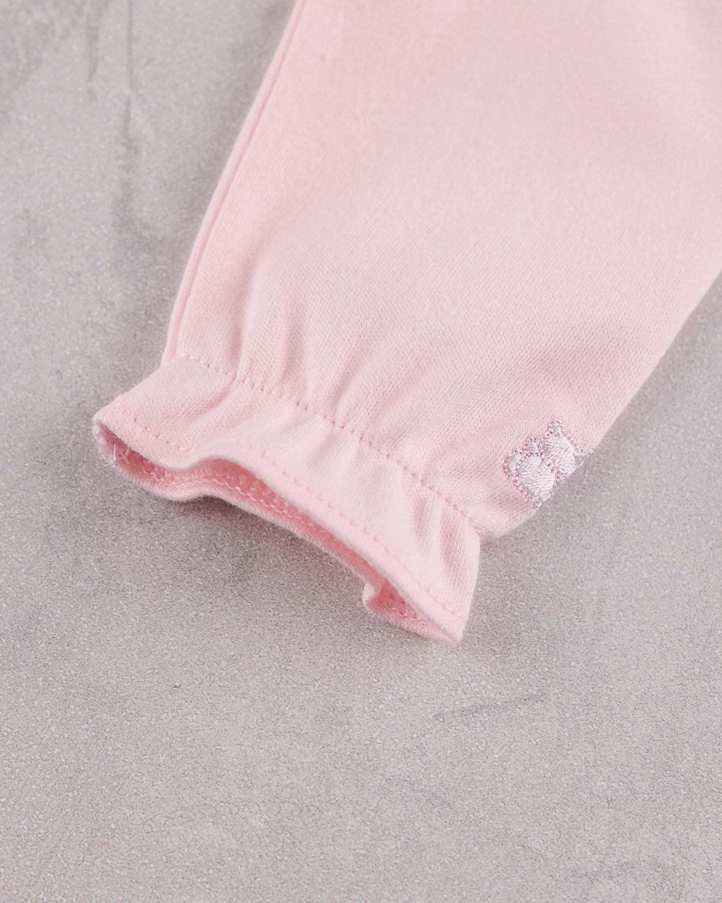 Emile et Rose Madeleine baby girls pink babygrow sleeve embroidery detail