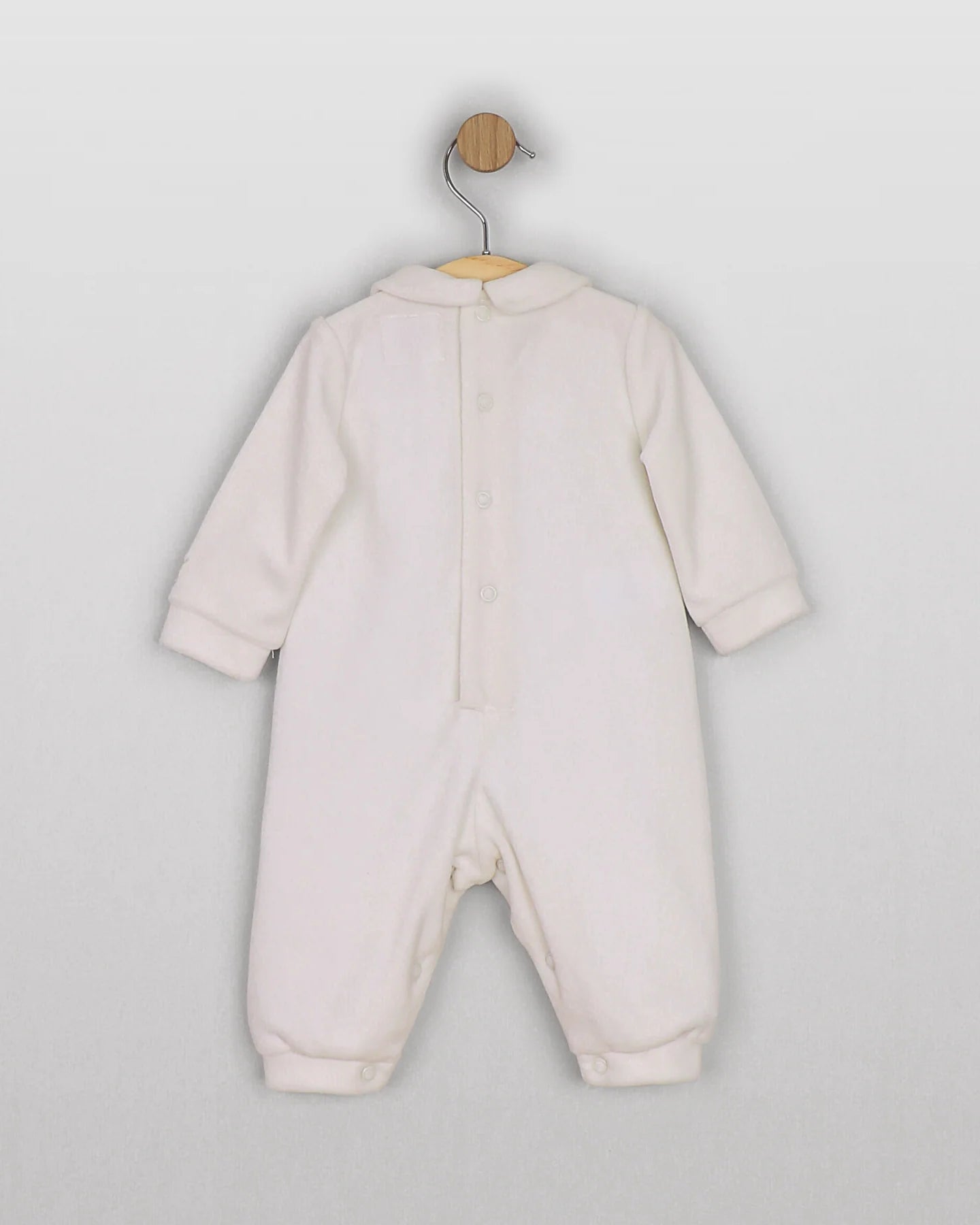 Back view of the Emile et Rose Marshall ivory baby boys velour all in one