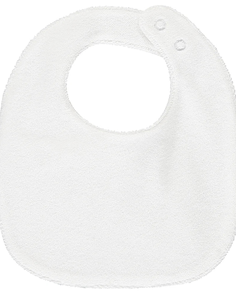 Newborn plain white unisex baby bib with Emile et Rose embroidery