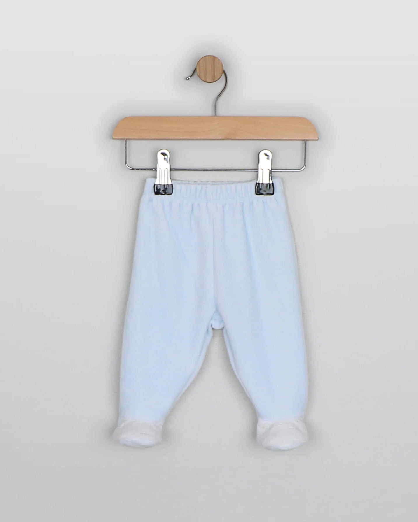 Front view of Emile et Rose Mason pale blue baby boys footed leggings