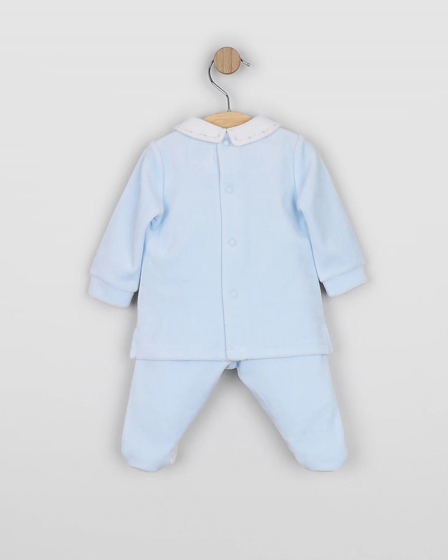Back of Emile et Rose Mason pale blue baby boys footed leggings