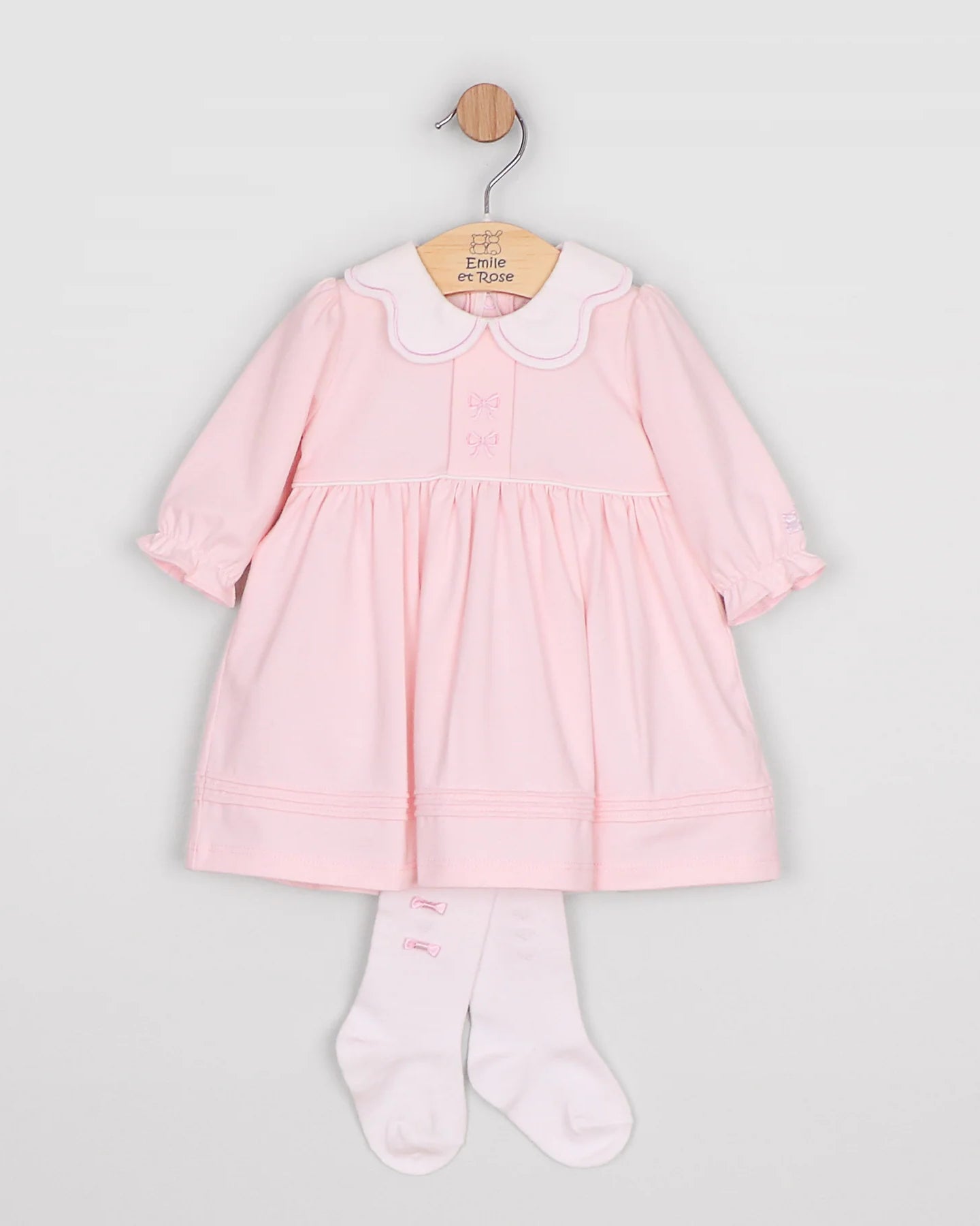 Emile et Rose Maggie pale pink baby dress with matching light pink tights