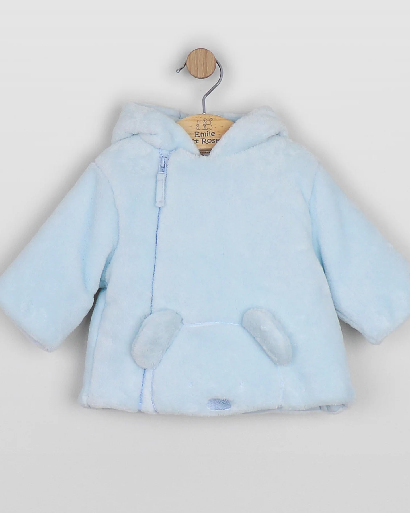 Emile et Rose Axel light blue baby boys fleece jacket with hood and 3D teddy detail