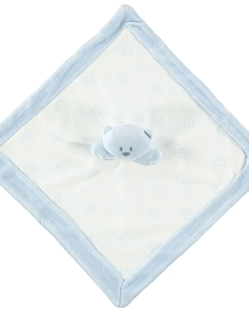 Emile et Rose blue teddy bear comforter with silky satin trim gift for newborn baby boy