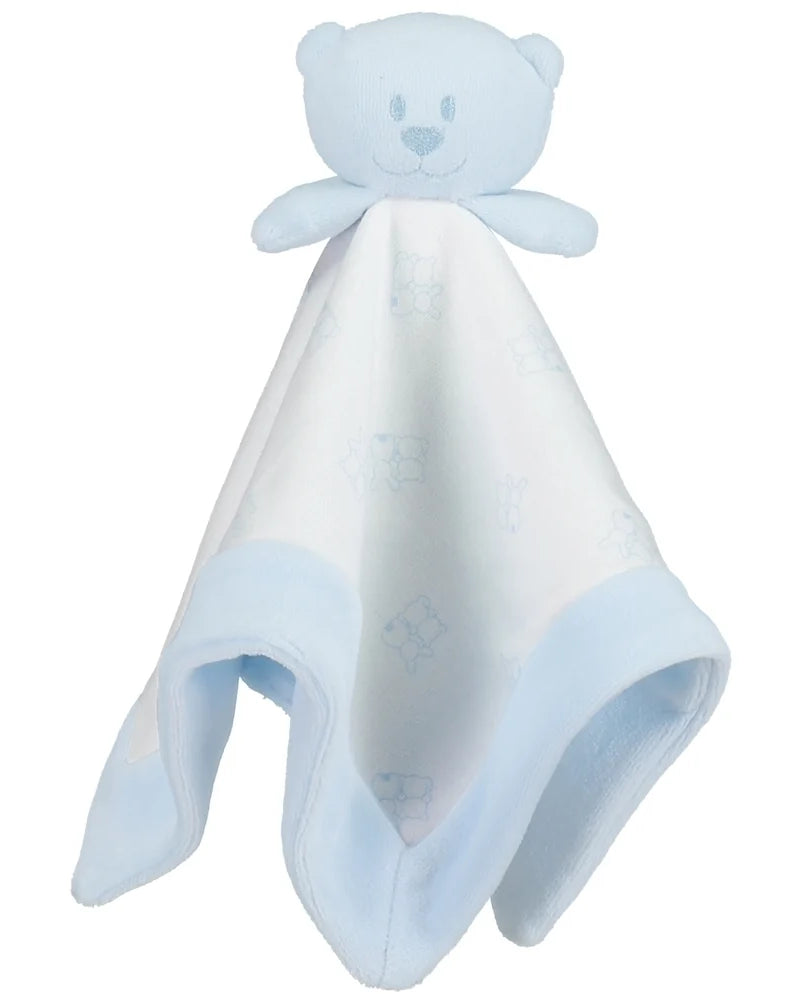Emile et Rose Gavin blue teddy bear baby comforter in soft pale blue velour