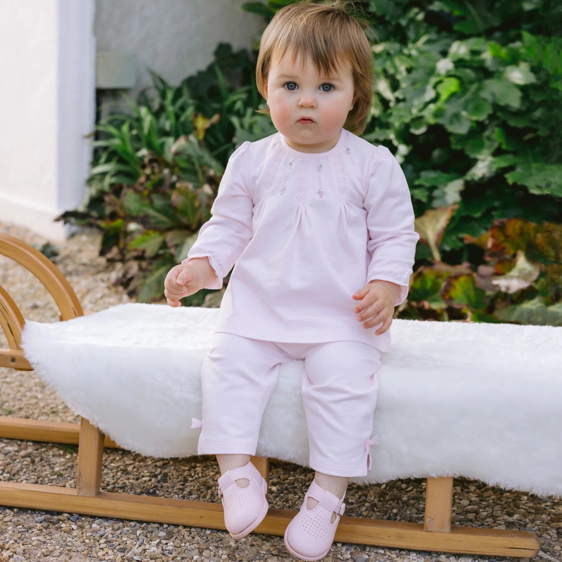 Emile et Rose Kate pink smart outfit ser on a baby girl.