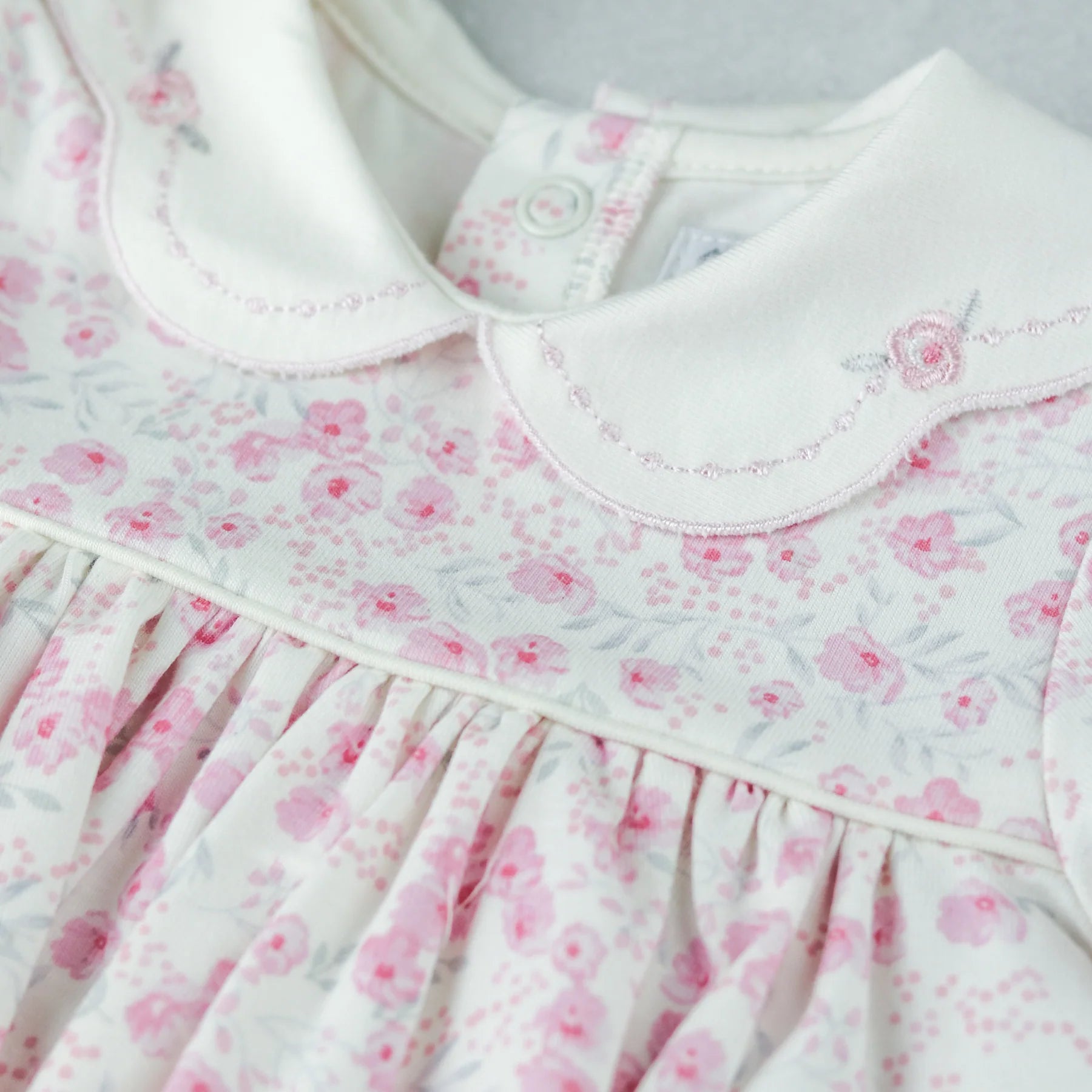 Emile et Rose Katya baby girls floral dress with embroidered scalloped collar