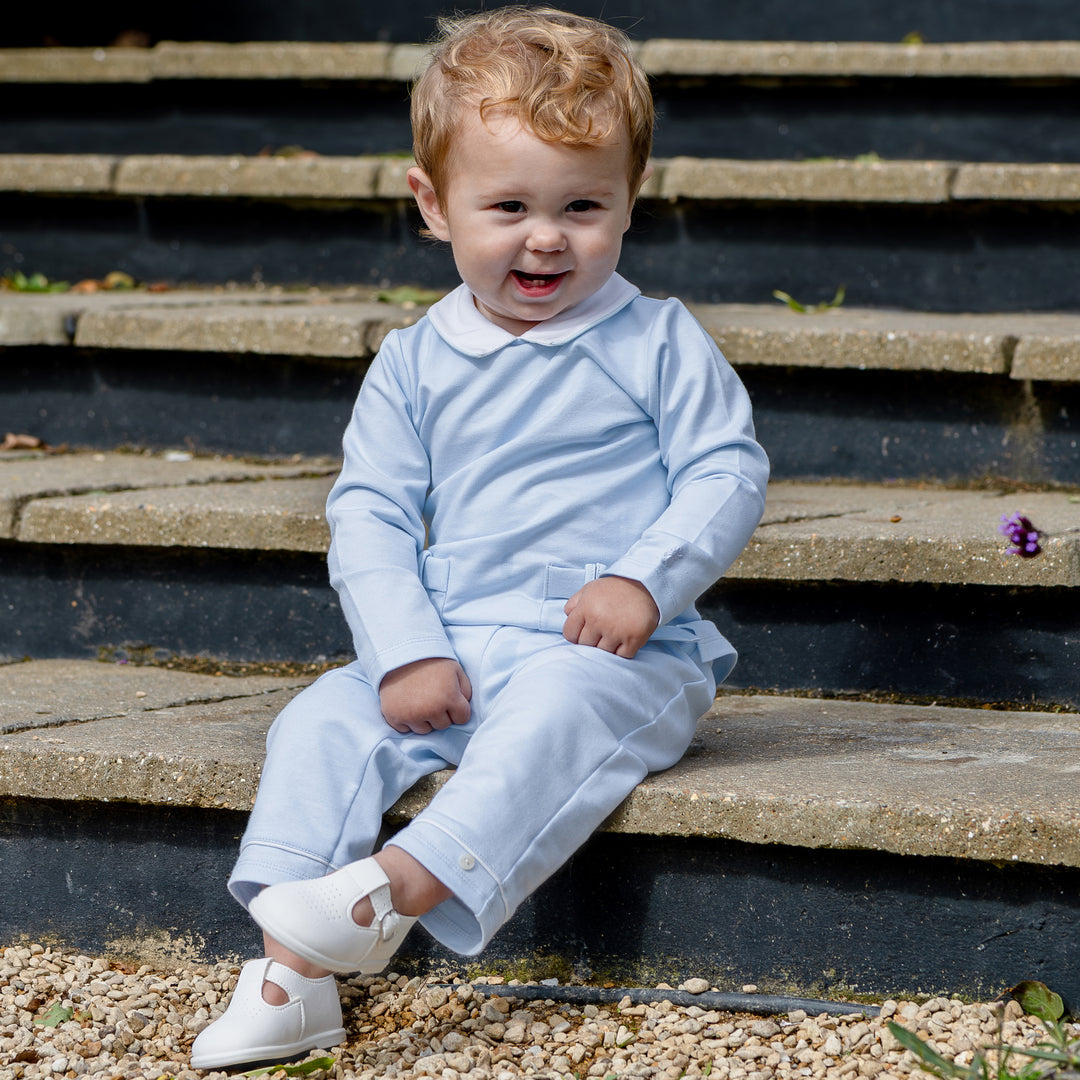 Emile et Rose baby boys blue occasion outfit set worn sitting