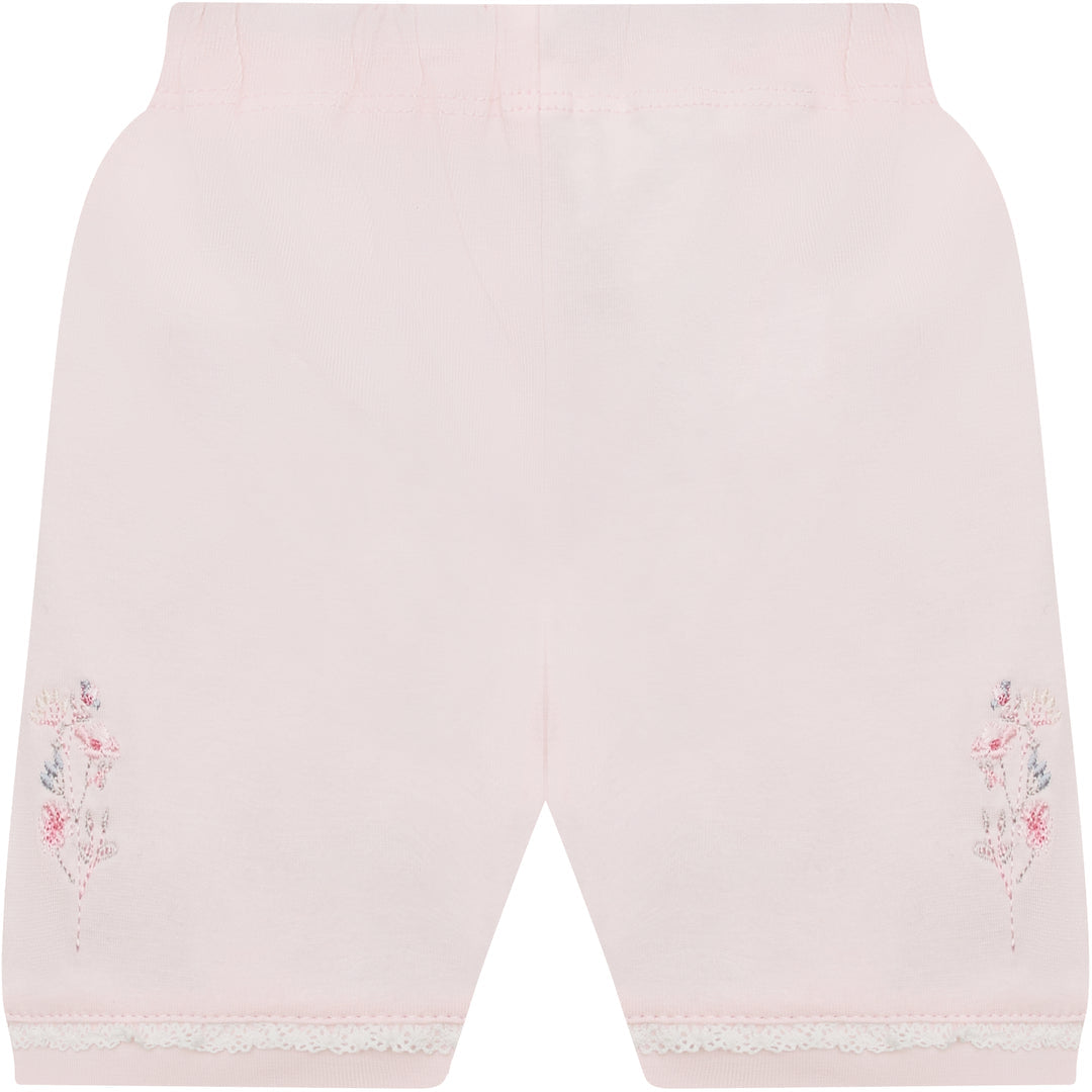Emile et Rose pink baby girls shorts with matching embroidery detail