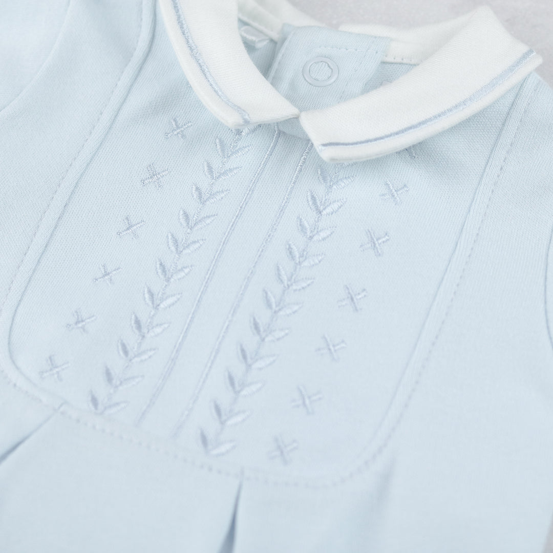 Emile et Rose baby boys blue babygrow and hat set embroidery details