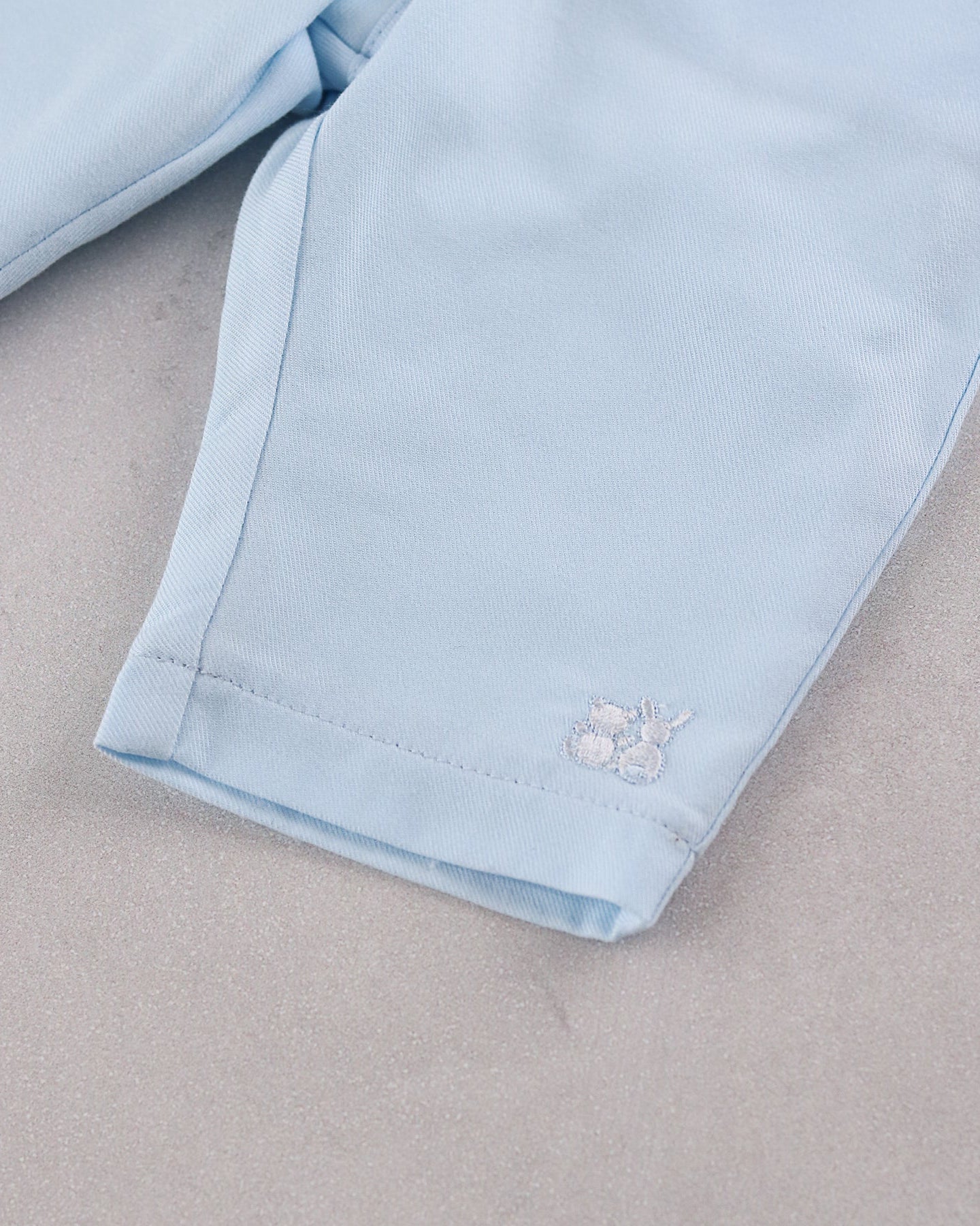 Emile et Rose Martin pale blue baby boys trousers with embroidered hem