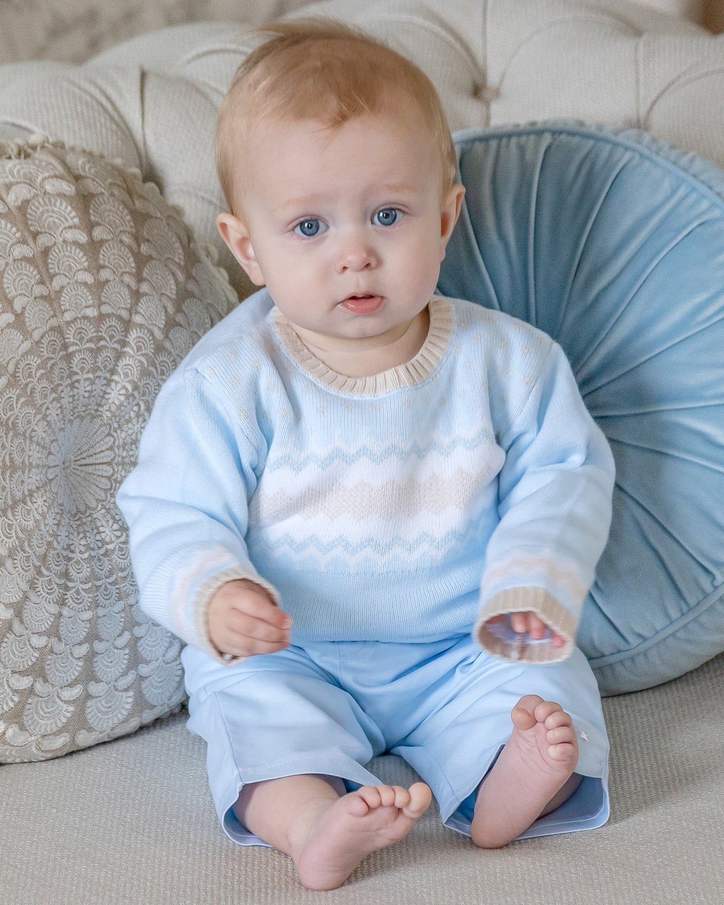 Emile et Rose Martin pale blue baby boys knitted outfit set