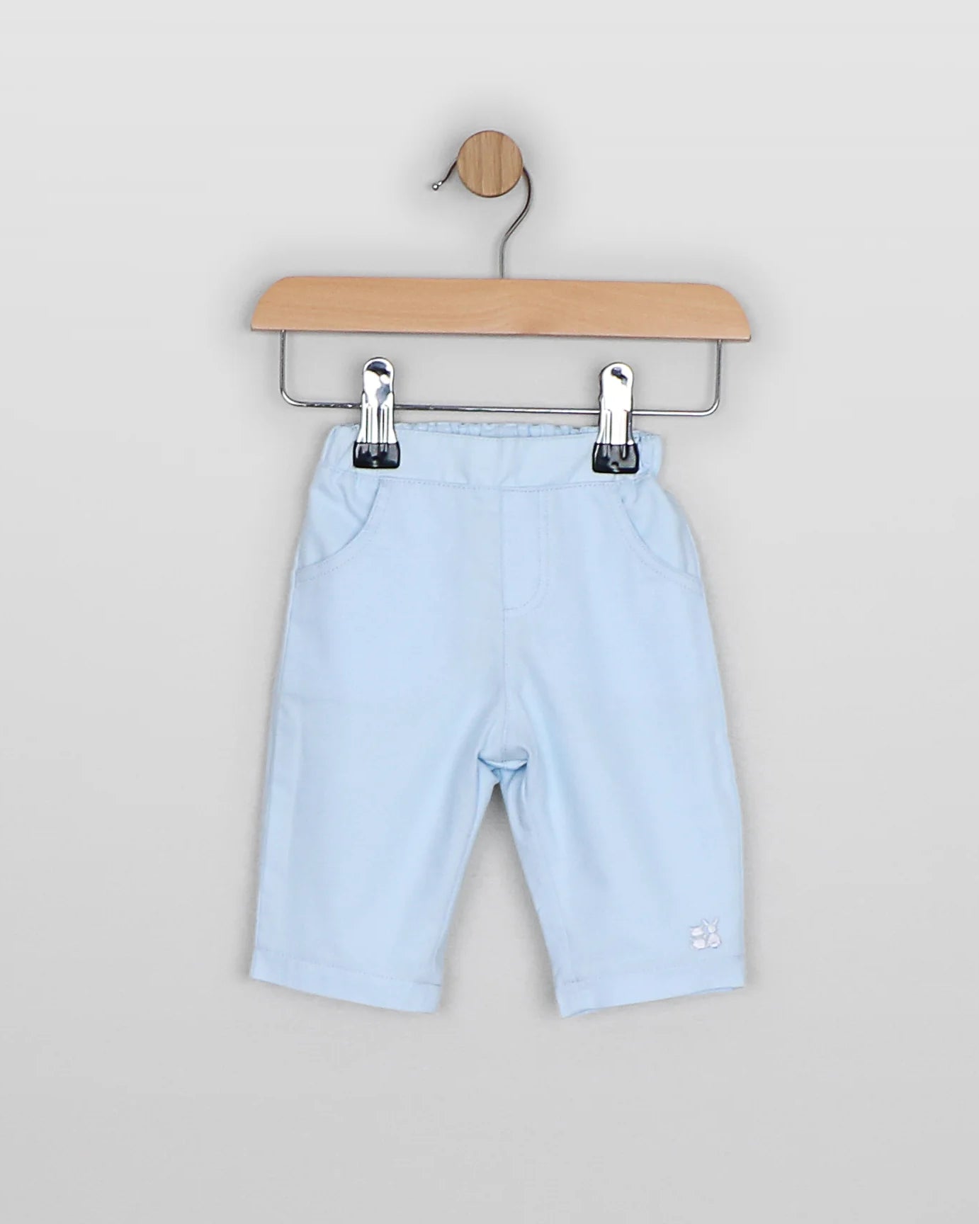 Front view of Emile et Rose Martin pale blue baby boys trousers