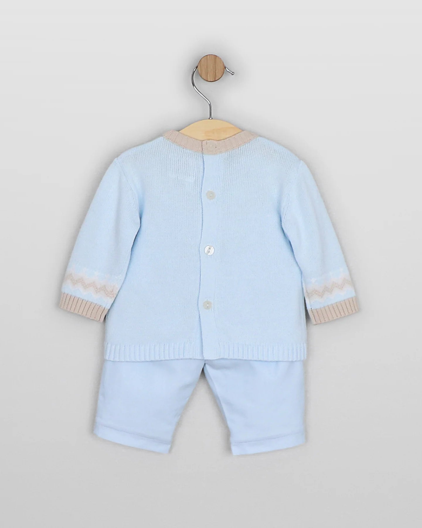Back view of Emile et Rose Martin baby boys knitted jumper and trousers set