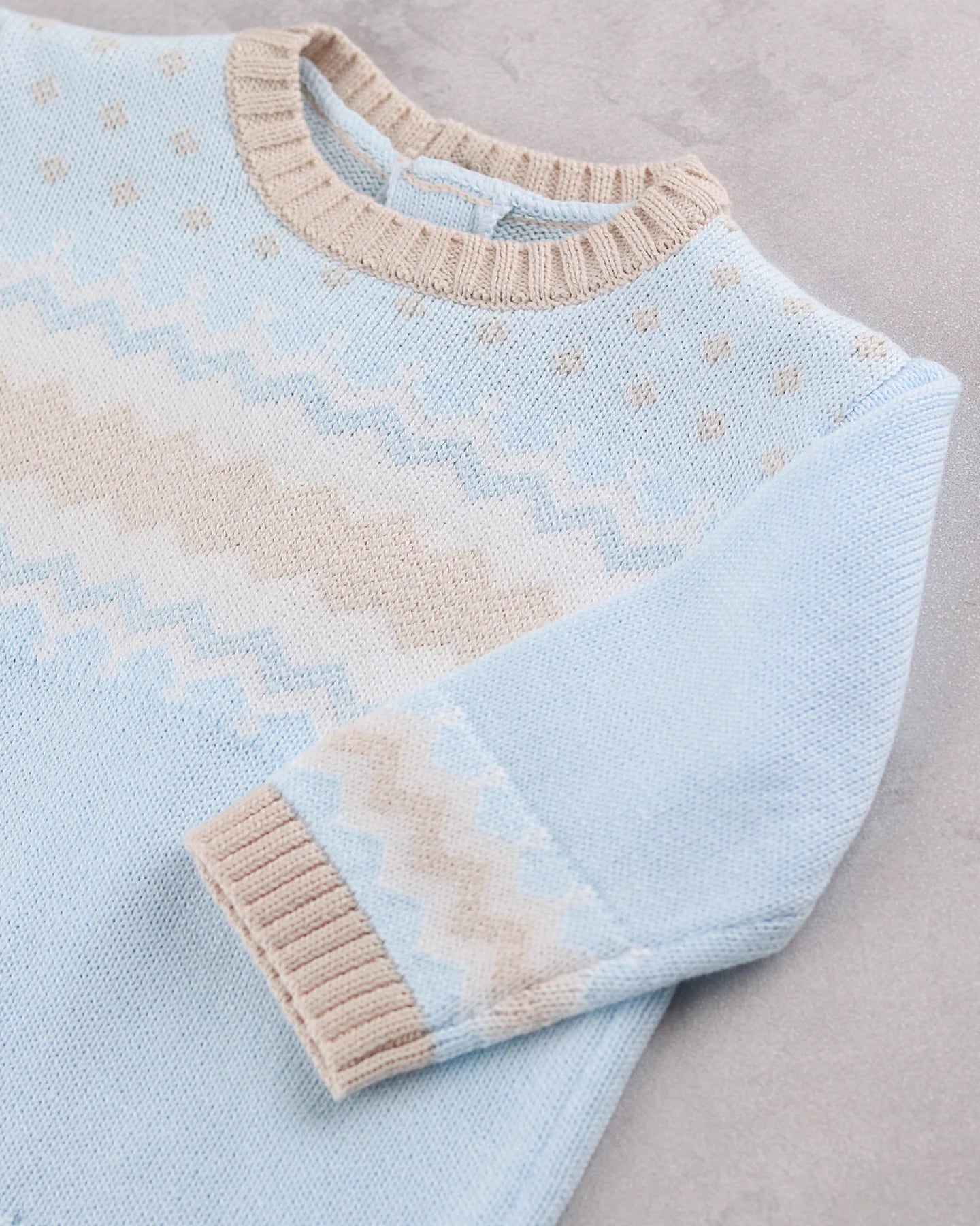 Close-up of Emile et Rose Martin knitted jumper pattern and neckline