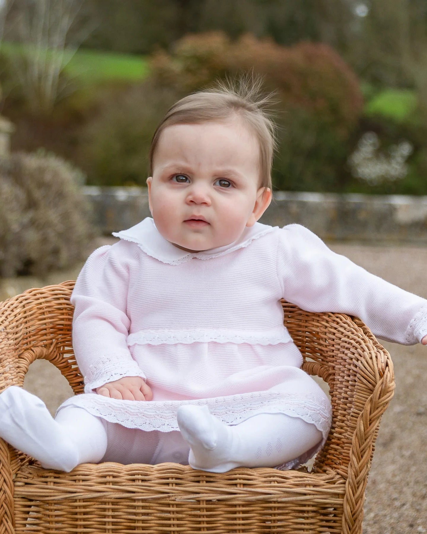 Emile et Rose Millie pale pink baby girls knit dress with matching white tights