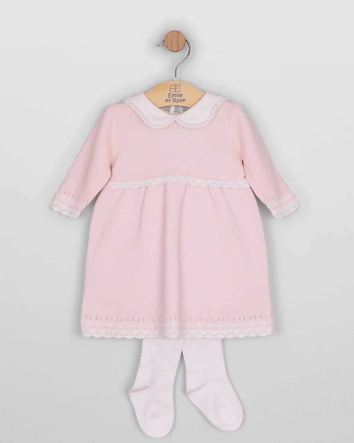 Emile et Rose Millie pale pink baby knit dress with matching pink tights set