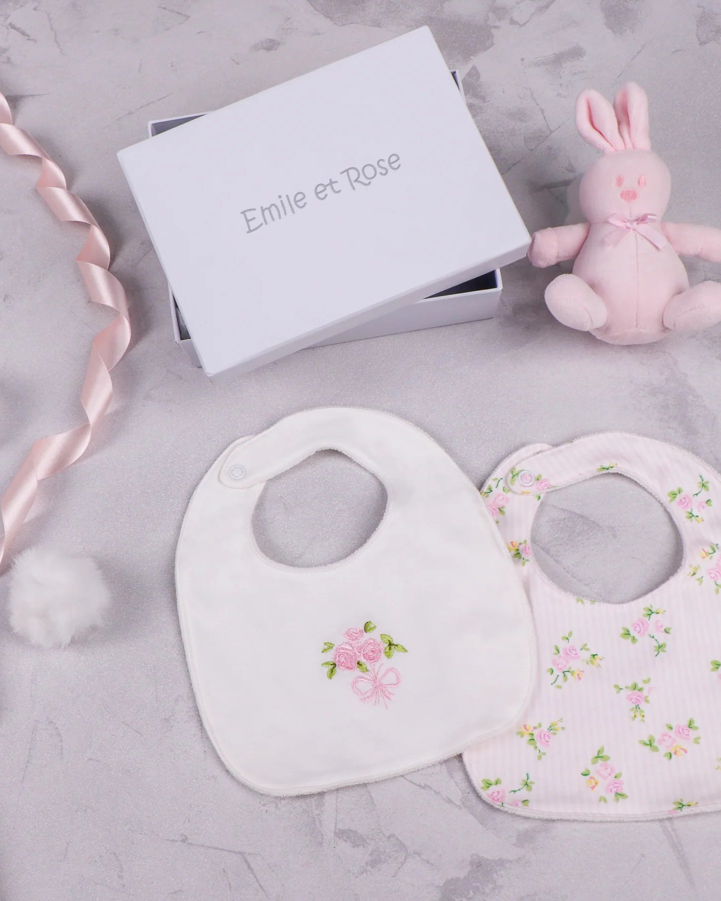 Emile et Rose Tilda pink bunny comforter and baby bib gift set in presentation box