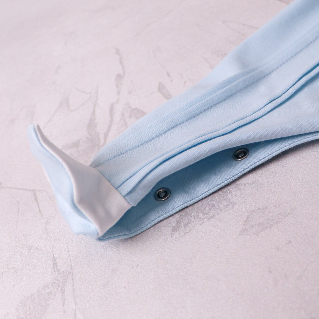Emile et Rose baby boys blue babygrow leg popper fastening detail