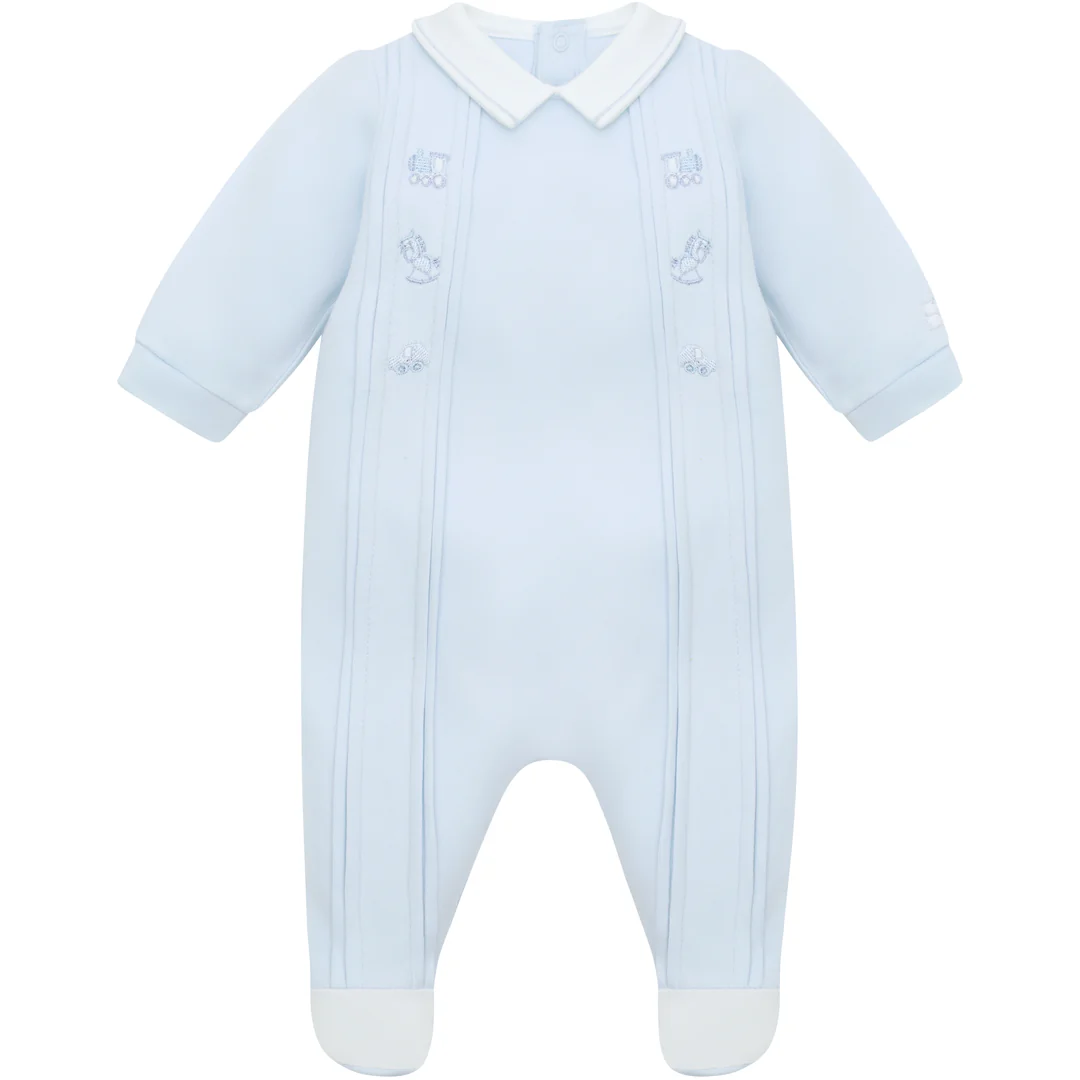 Emile et Rose traditional baby boys blue babygrow front full view
