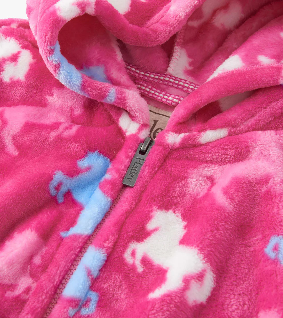 Hatley Girls horse print fleece zip-up hoodie with hood detail