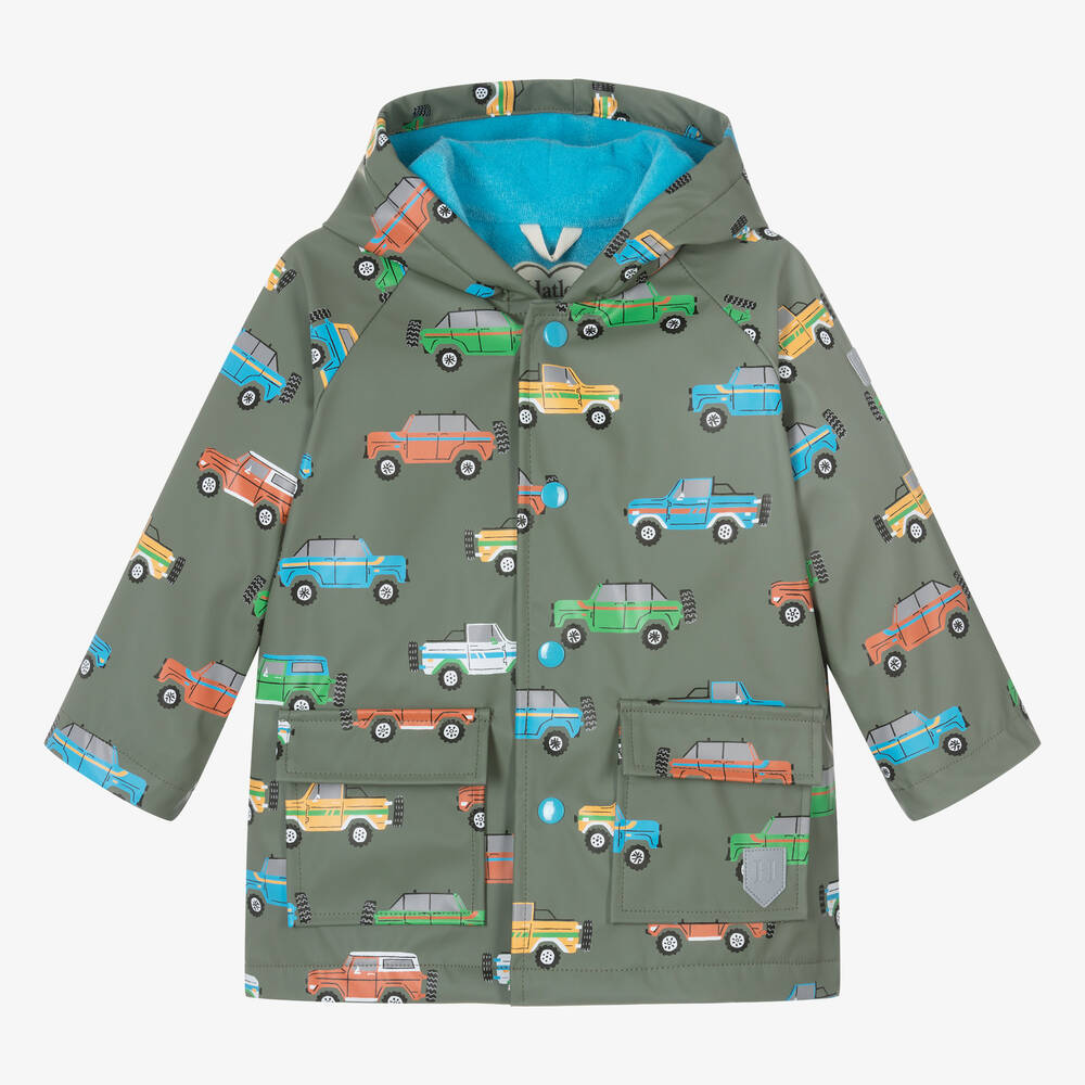 Hatley Boys Green Preschool Cars Raincoat
