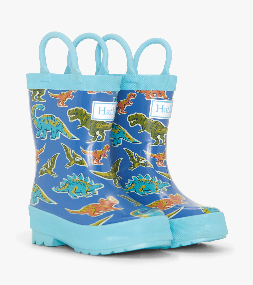 Hatley Boys Dino Roar Rain Boots with dinosaur print in blue