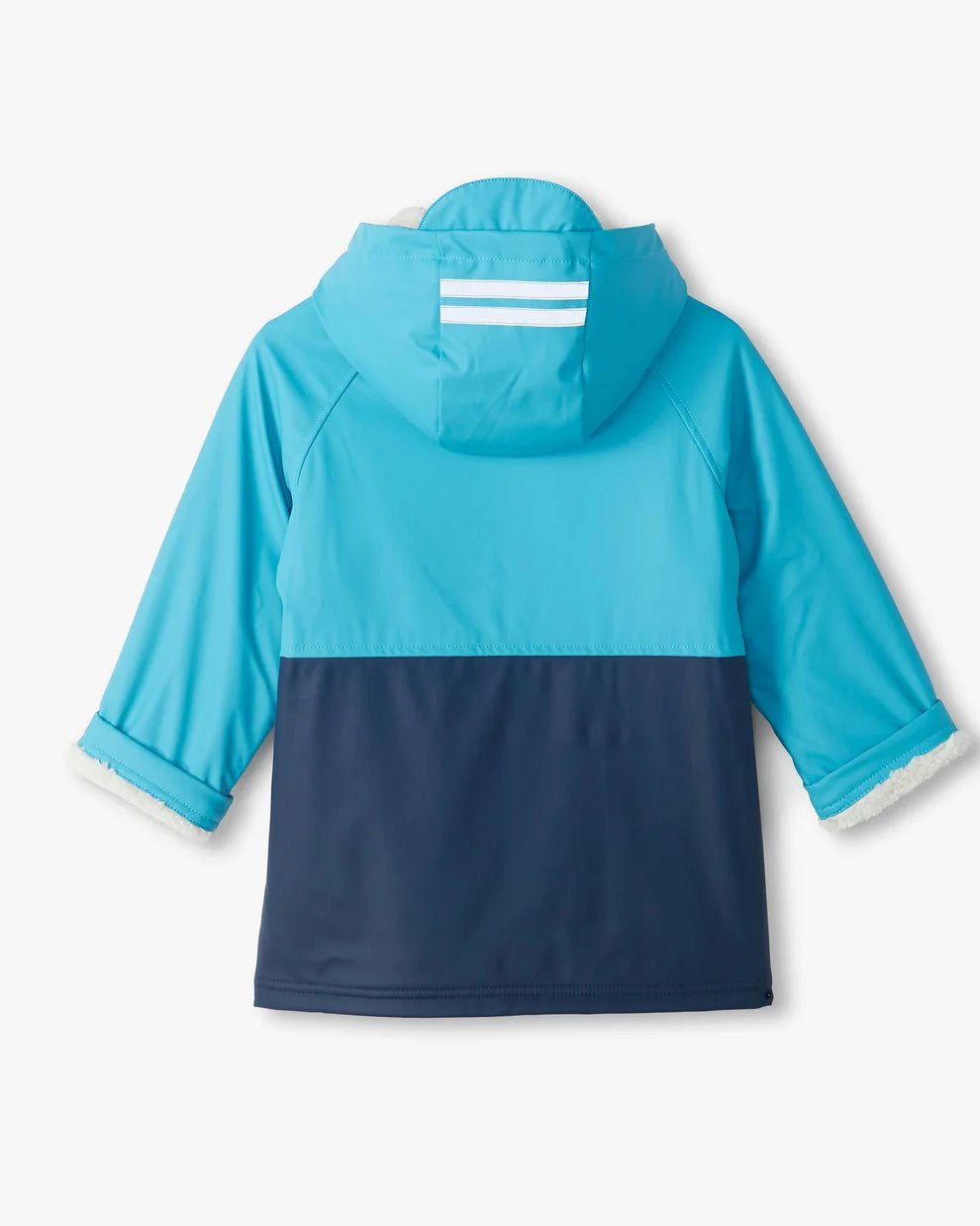 Hatley boys blue colour block waterproof raincoat with hood back view