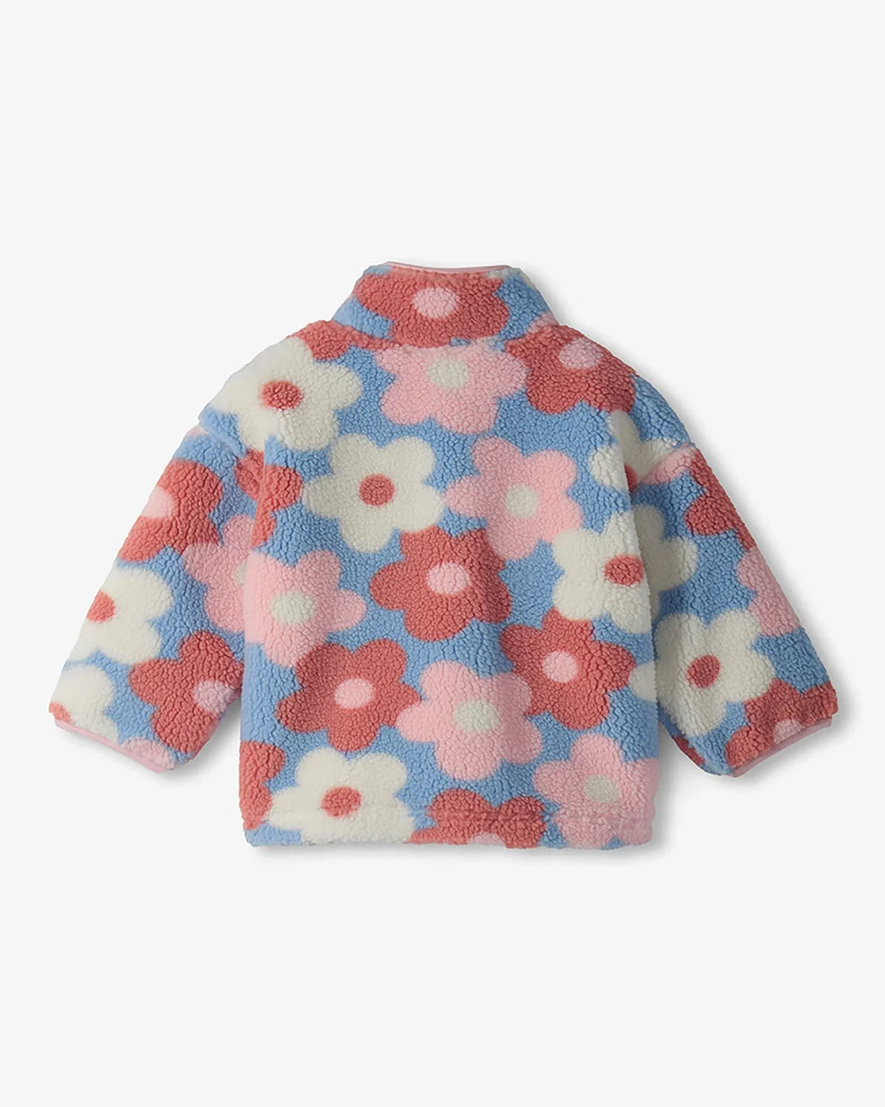 Hatley Girls Big Flowers faux sherpa jacket back view with all-over floral print