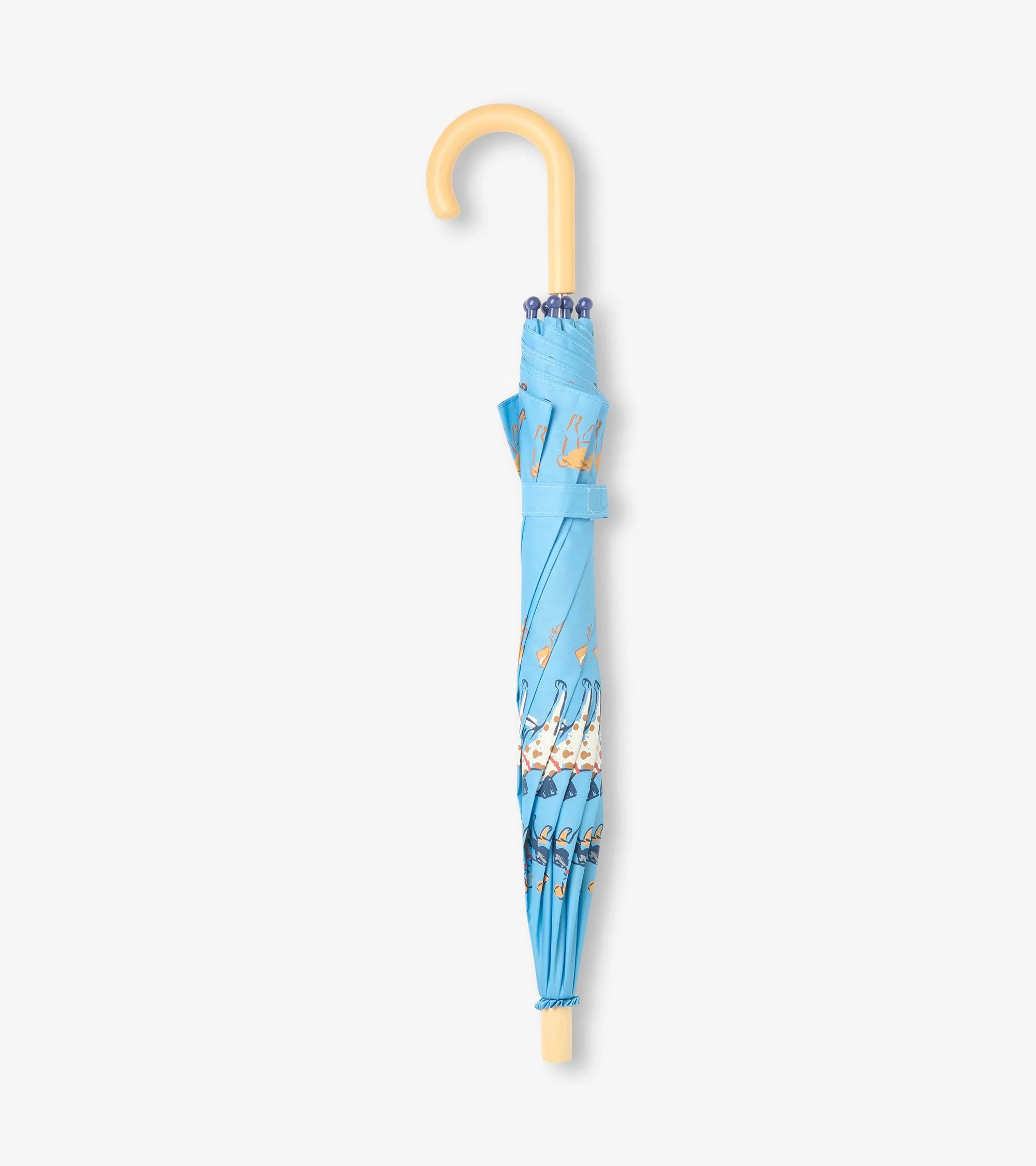 Hatley Boys Little Pups blue kids umbrella folded with wooden handle