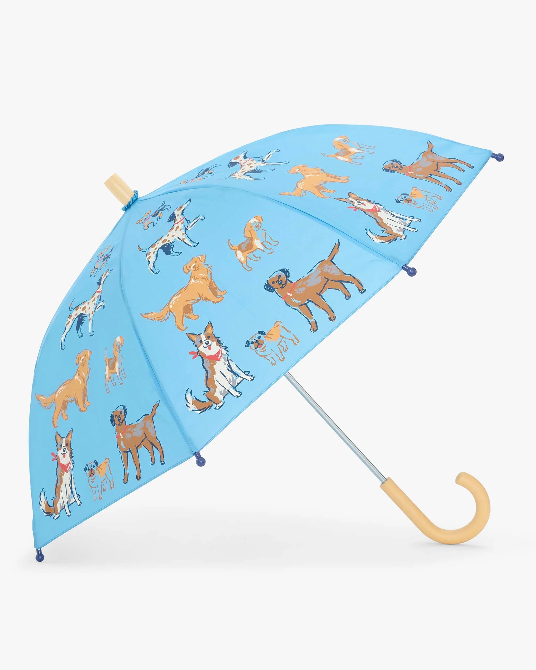 Hatley Boys Little Pups blue kids umbrella with dog print and wooden curved handle