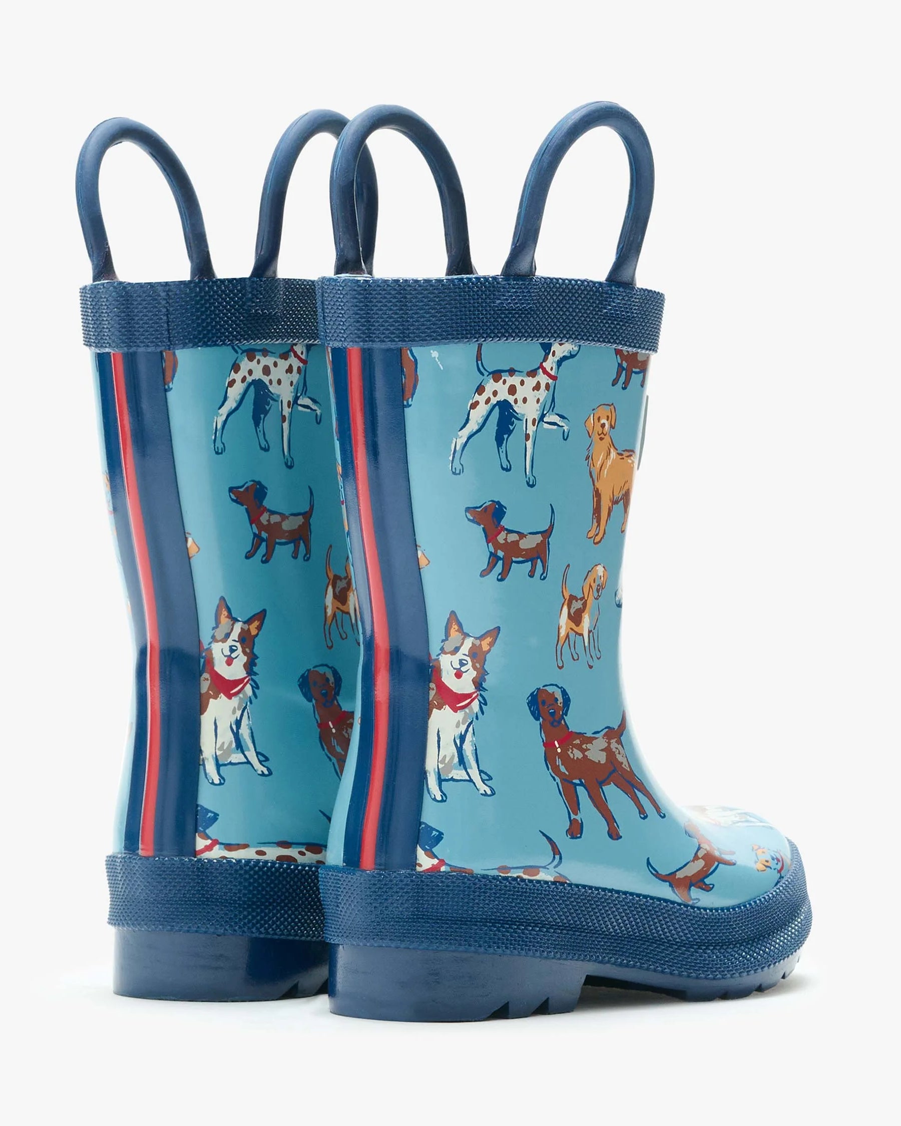 Hatley Little Pups blue waterproof boys wellies back view with reflective detail