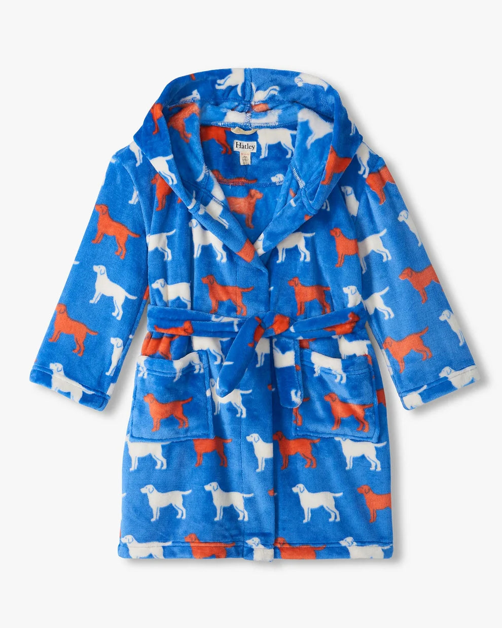 Hatley boys blue Dog Silhouette fuzzy fleece dressing gown front view