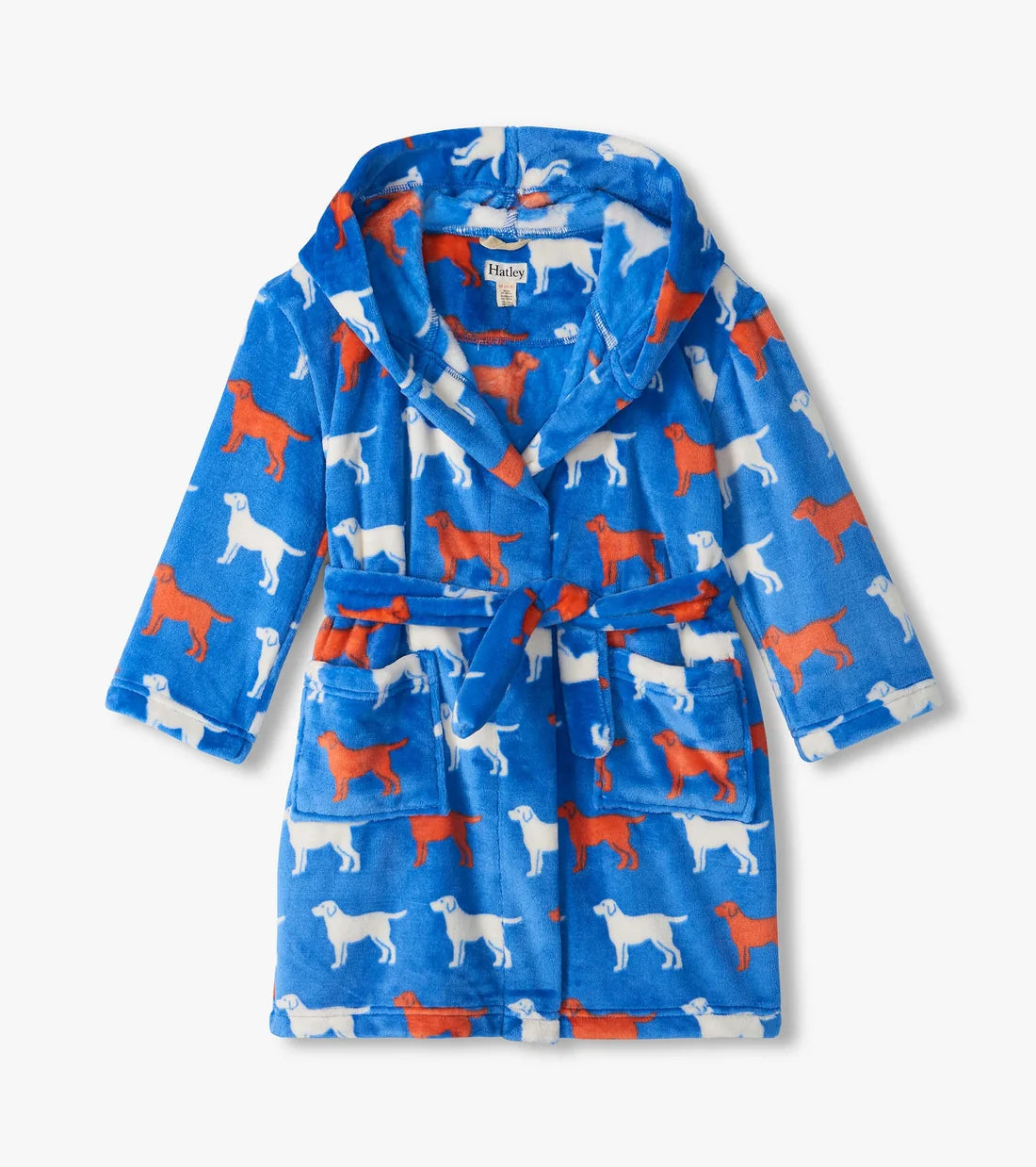 Hatley boys blue Dog Silhouette fuzzy fleece dressing gown front view