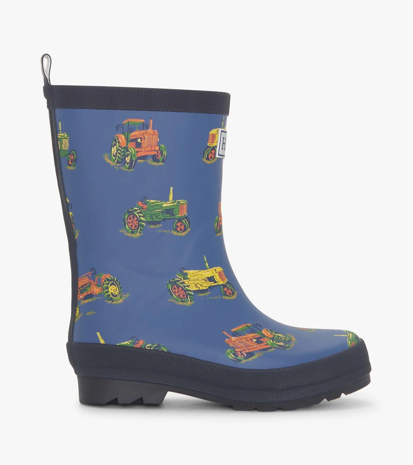 Hatley Landscape Tractors boys wellies made with waterproof rubber, side view