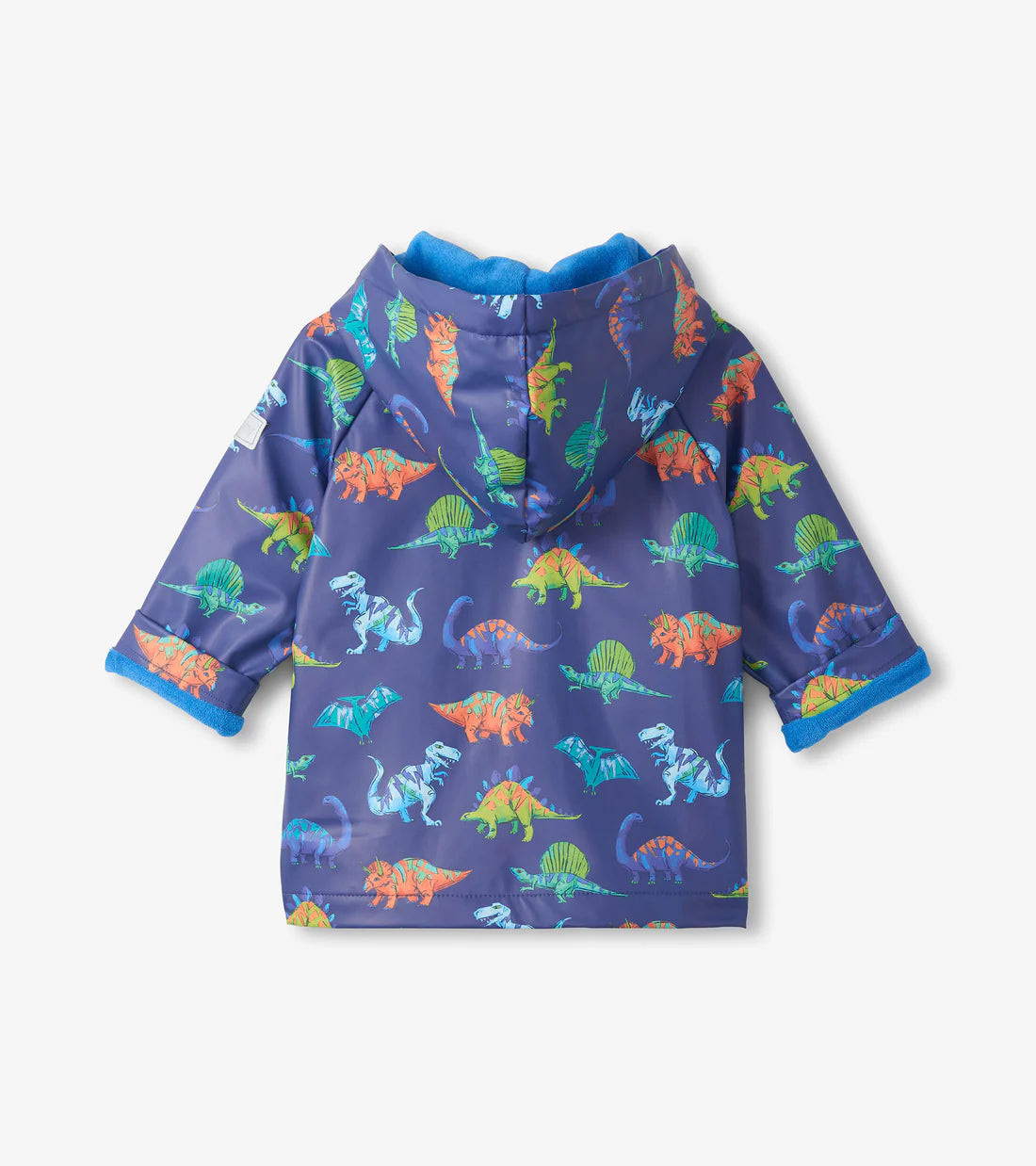 Hatley boys waterproof coat back view dinosaur print