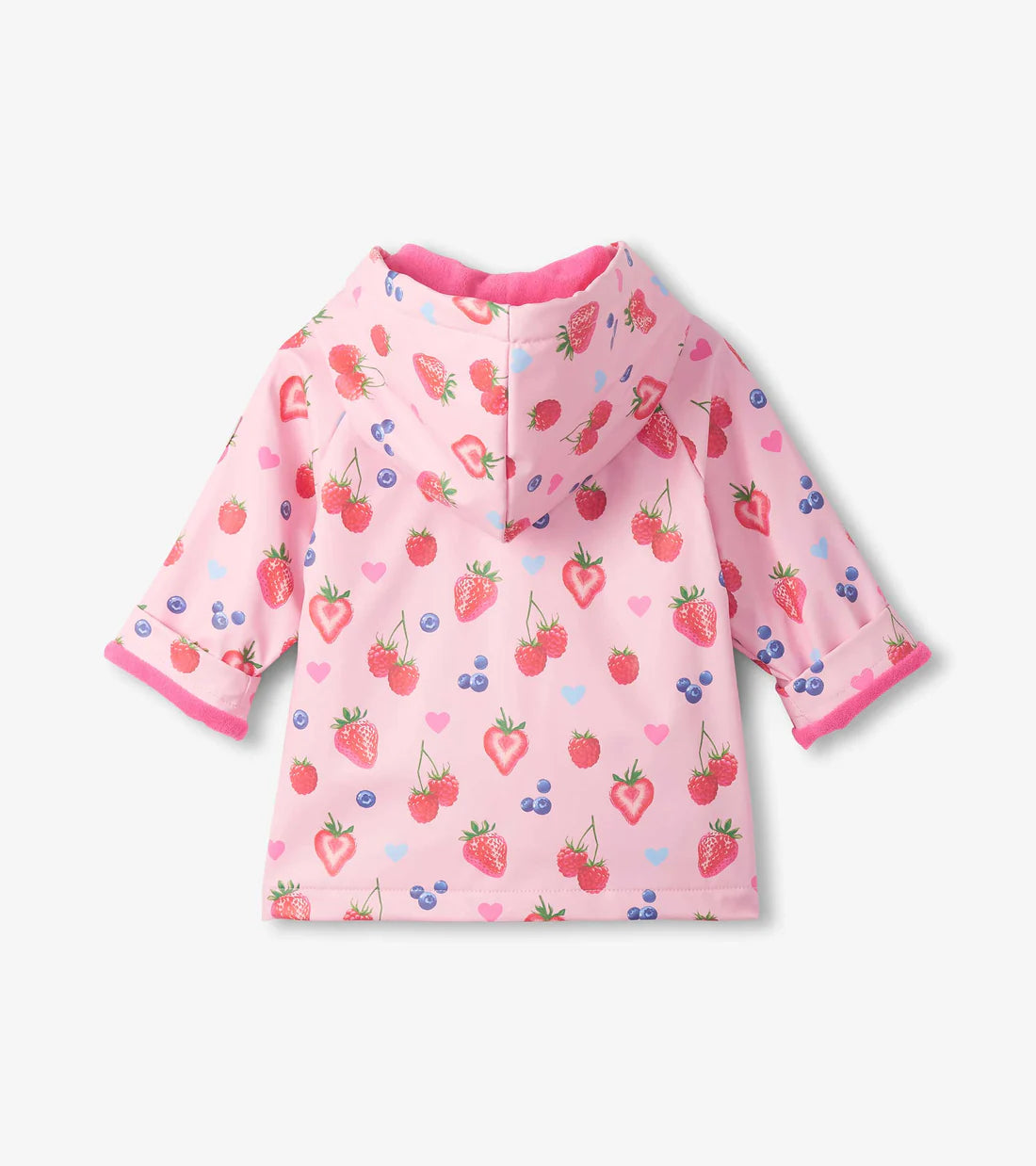 Back view of Hatley Summer Berries girls waterproof rain coat
