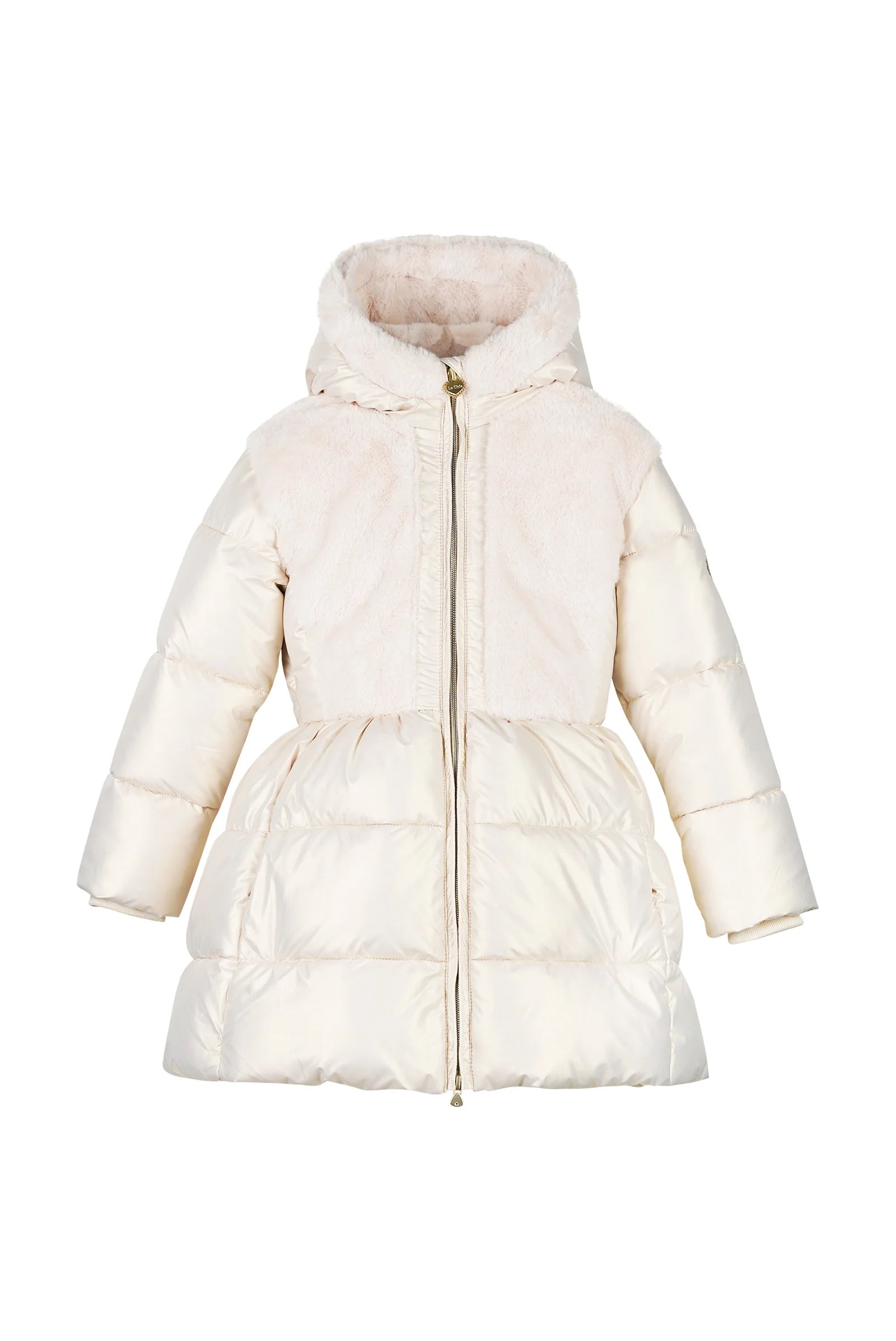 Le Chic Bloom girls faux fur padded jacket in winter white – front view