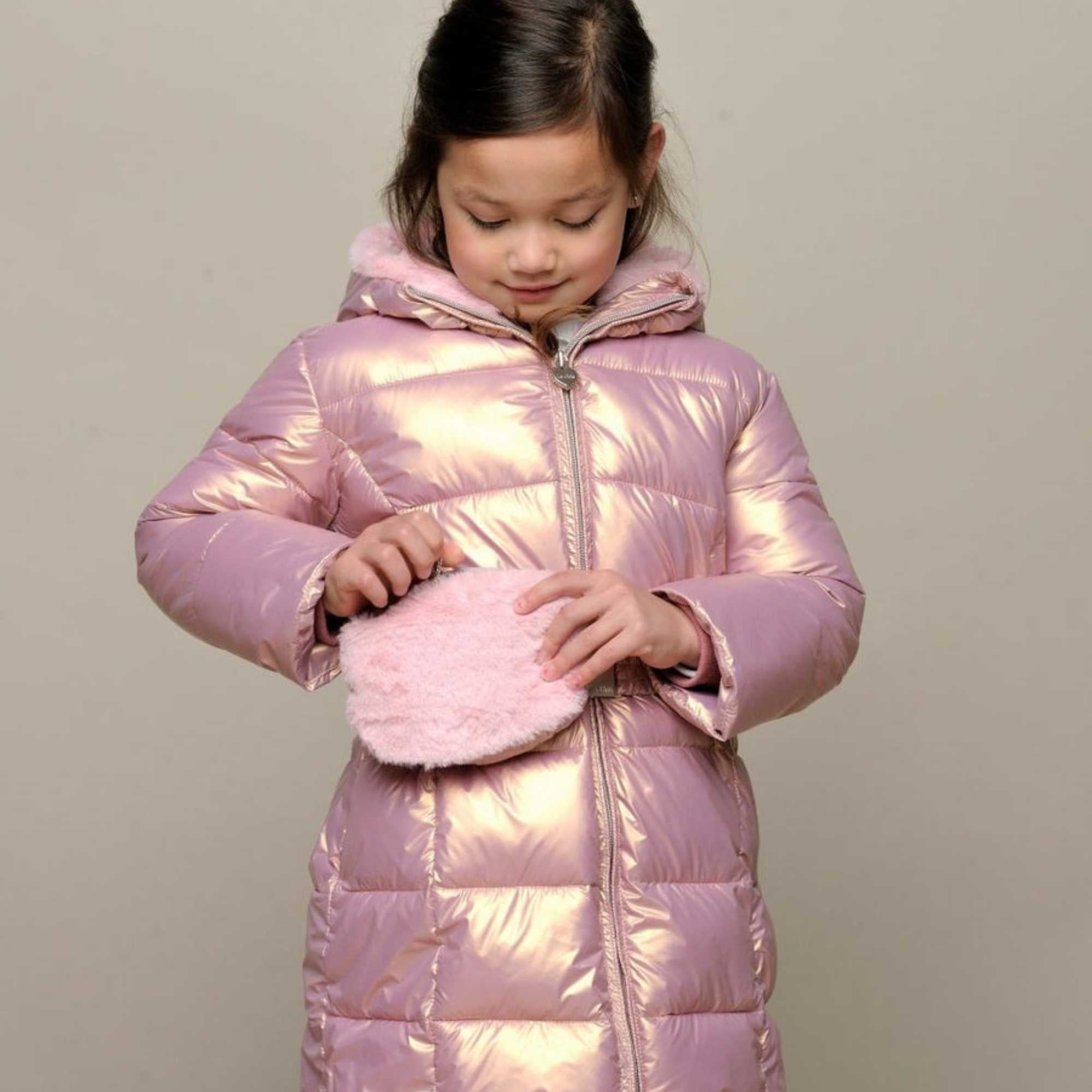 Le Chic Mauve Girls Pink Padded Coat With Bag Belt