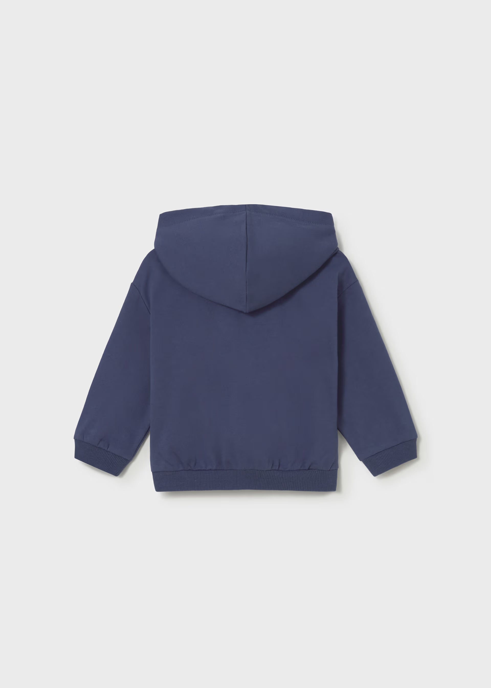 Mayoral boys navy zip-up hoodie with striped hood lining back view