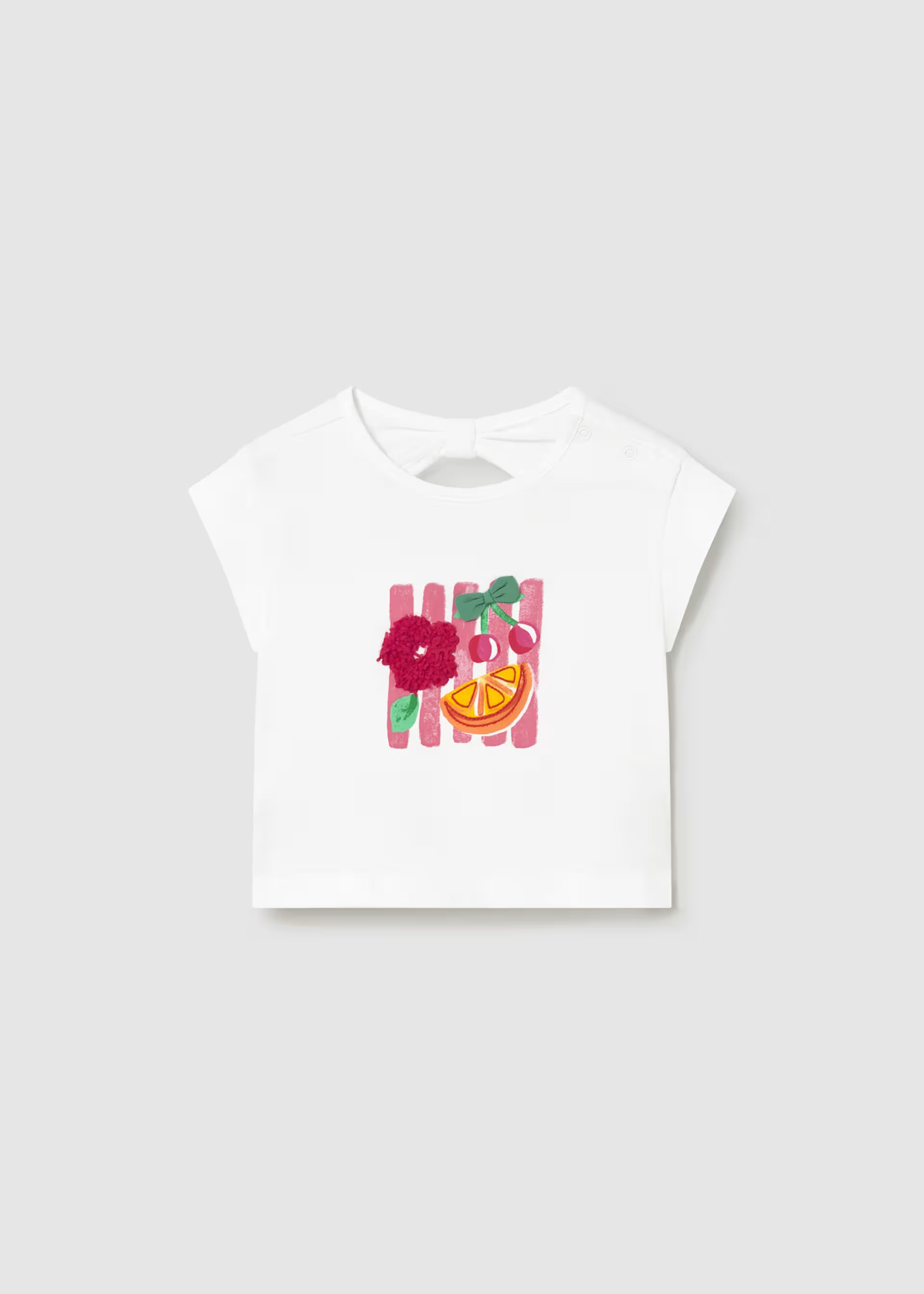 Mayoral girls baby and toddler fruit motif white top front view