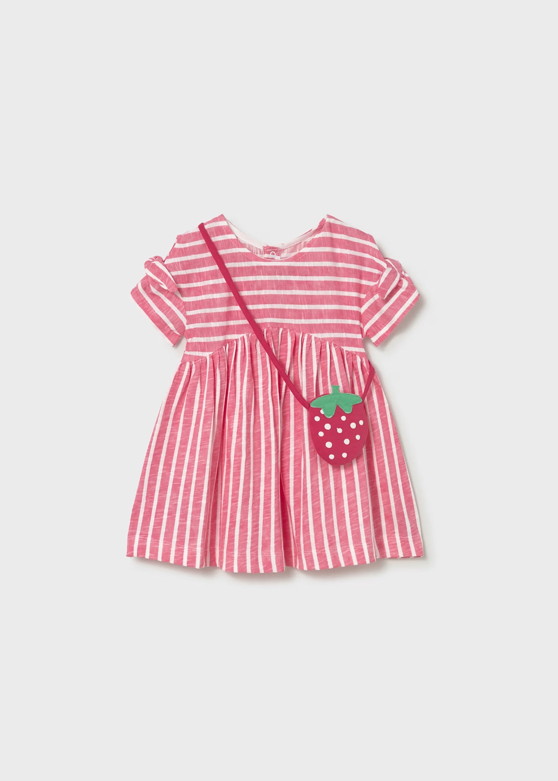Mayoral baby girls red striped dress with matching bag front view