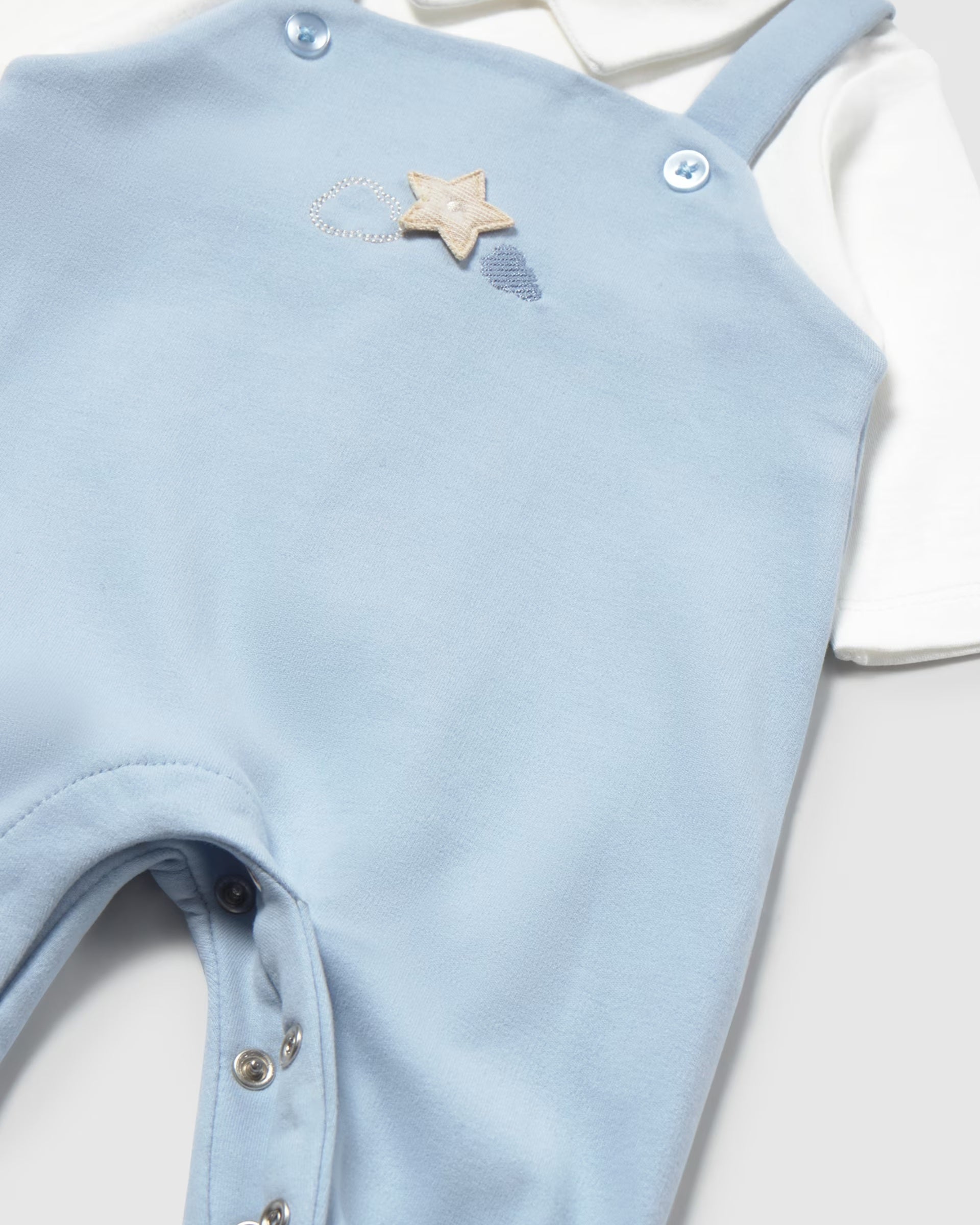 Baby boys footed dungaree romper with knitted jacket