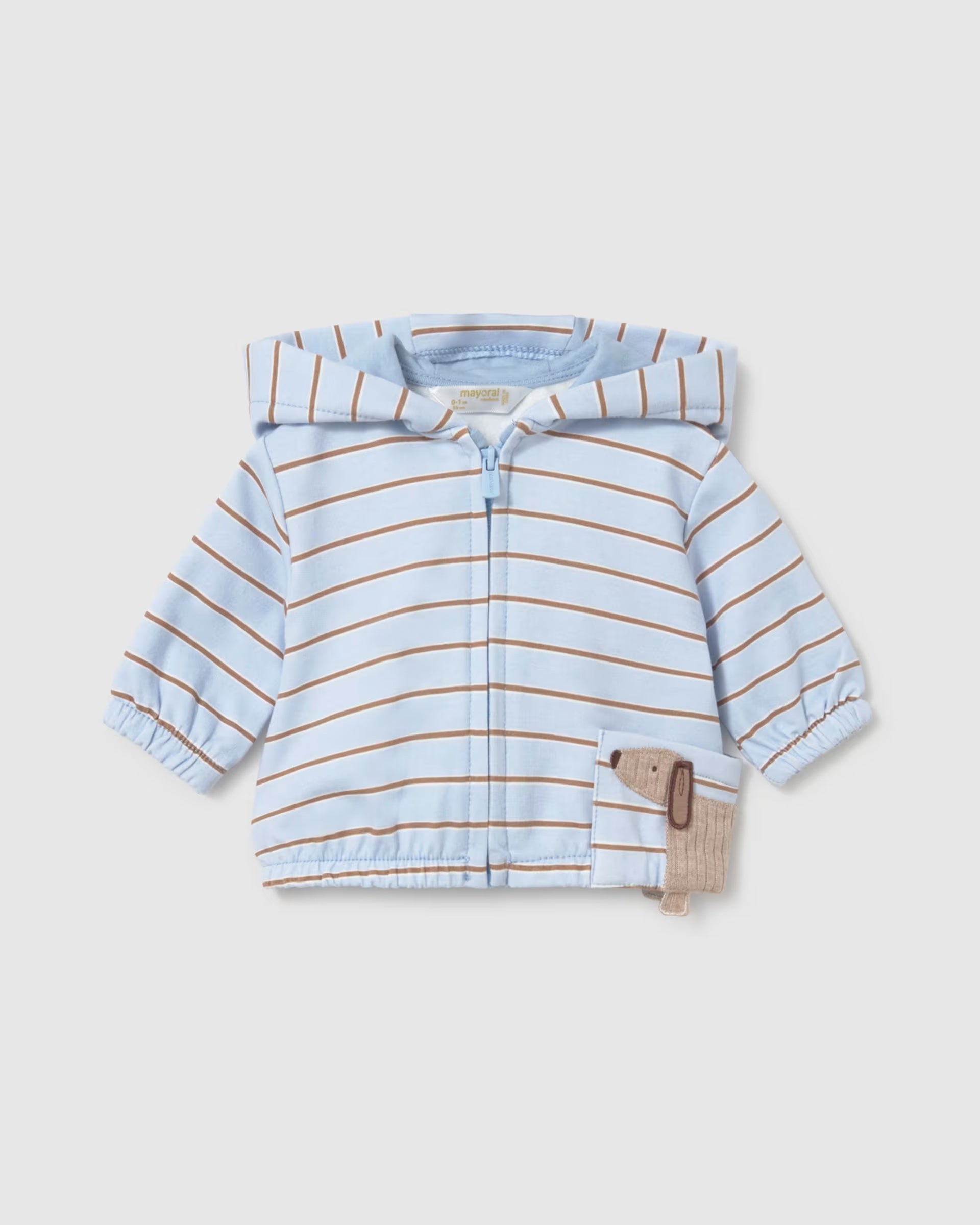 Mayoral striped baby hoodie with dog pocket detail