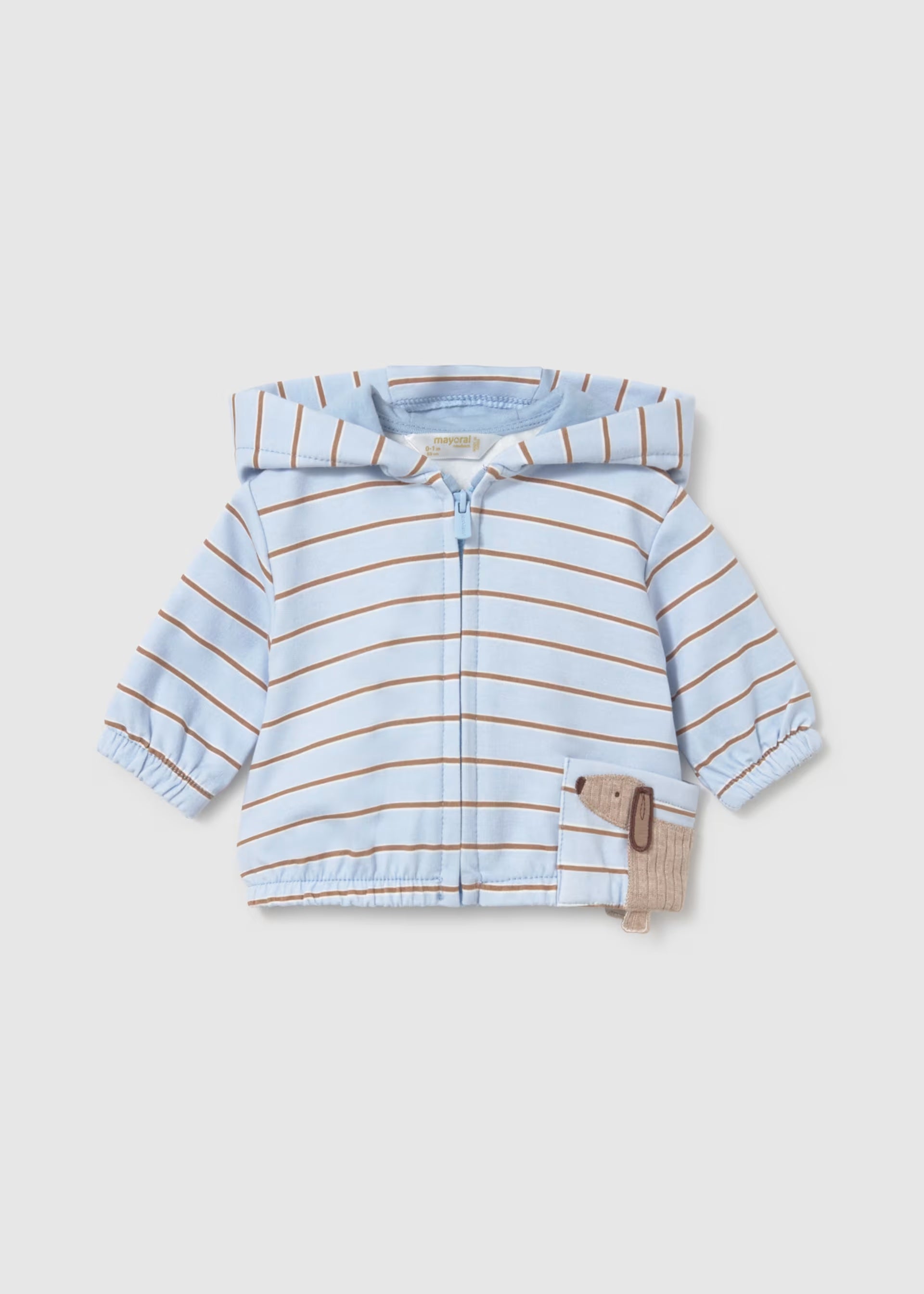 Mayoral striped baby hoodie with dog pocket detail