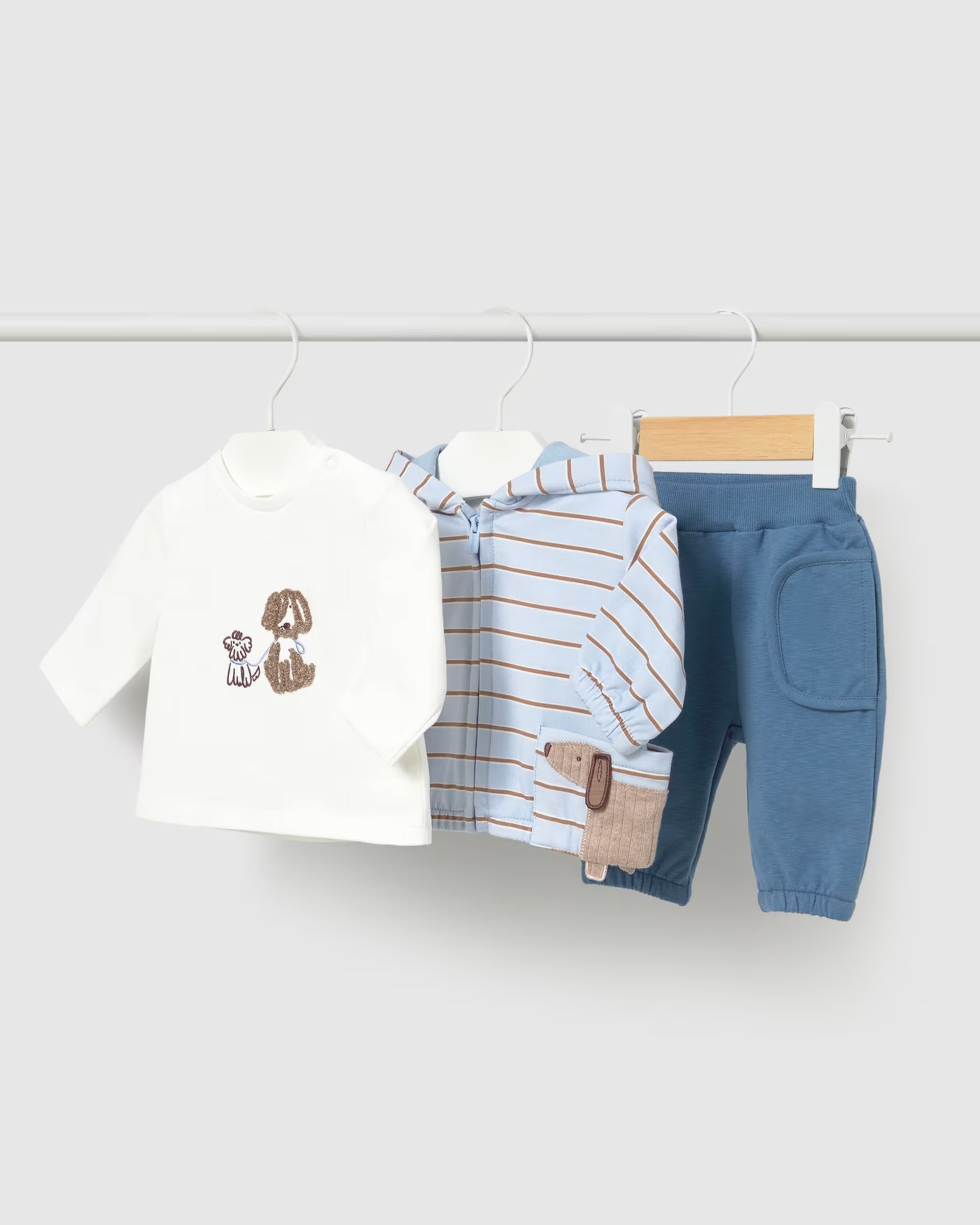 Mayoral baby boy 3 piece dog motif tracksuit with T-shirt set