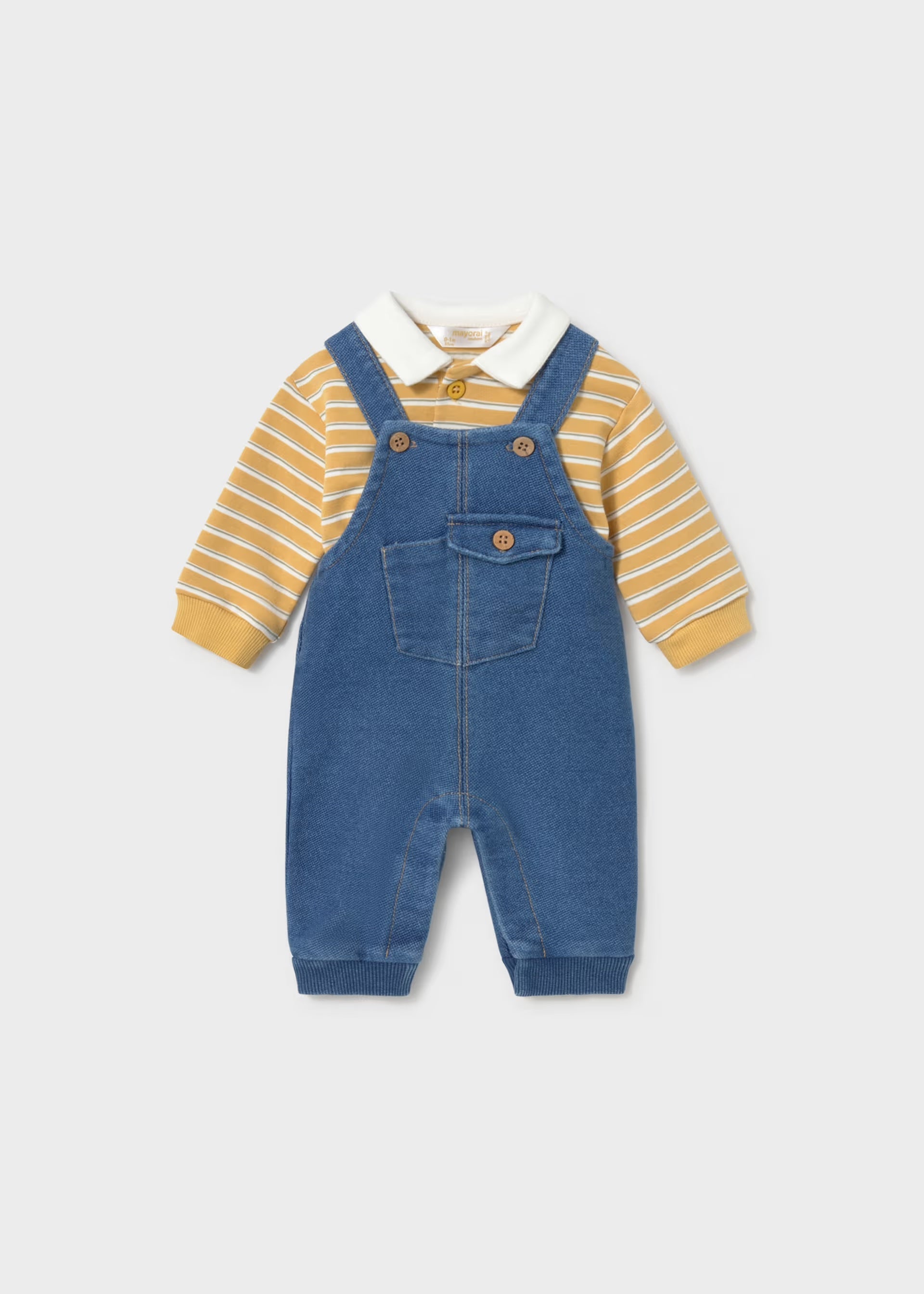 Mayoral baby boys denim dungarees and striped yellow polo set