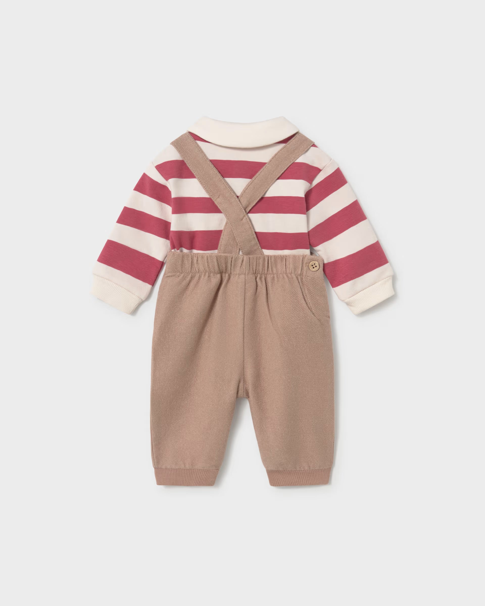 Baby boys dungaree outfit with striped polo shirt