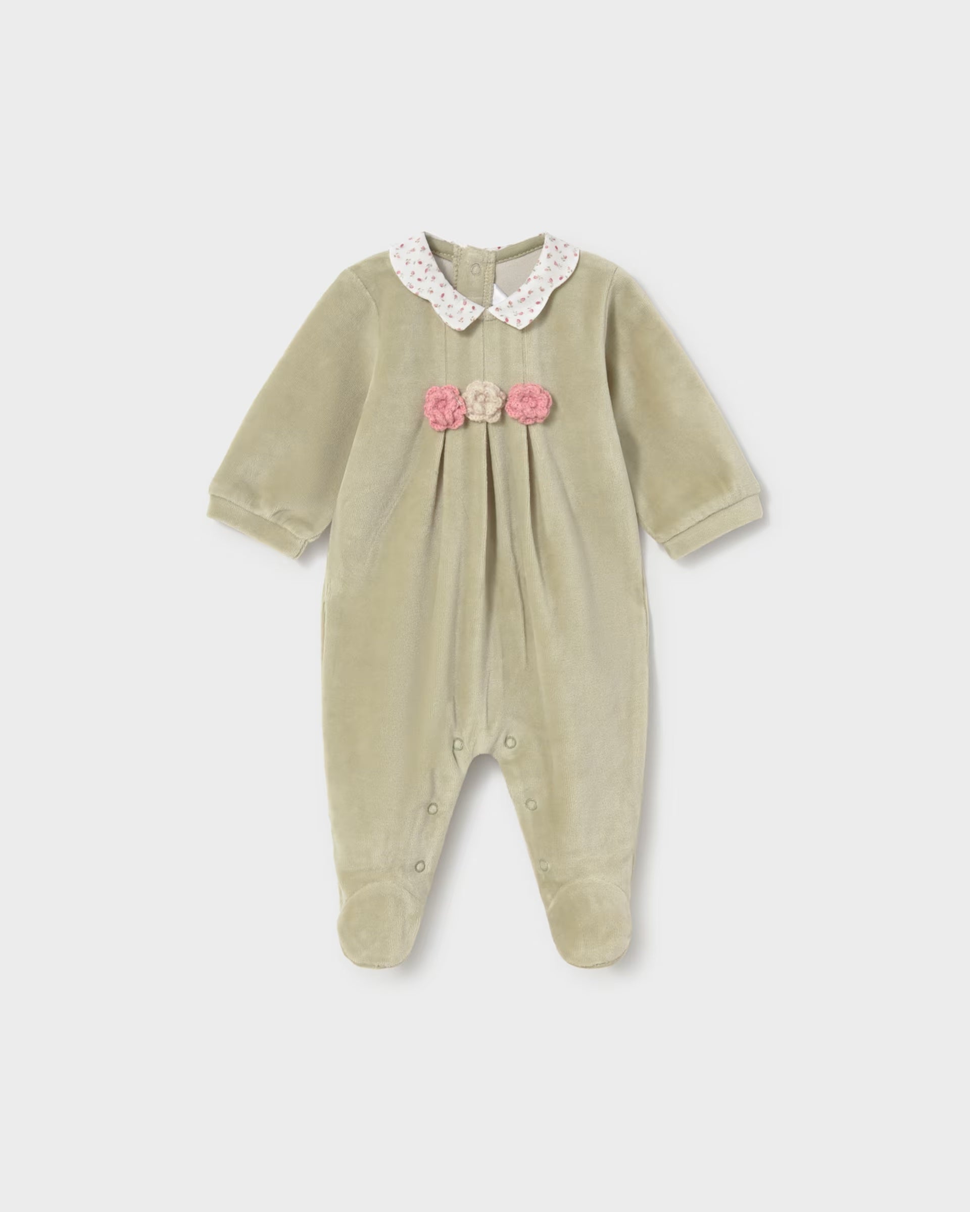 Mayoral newborn baby girls velour floral collar romper