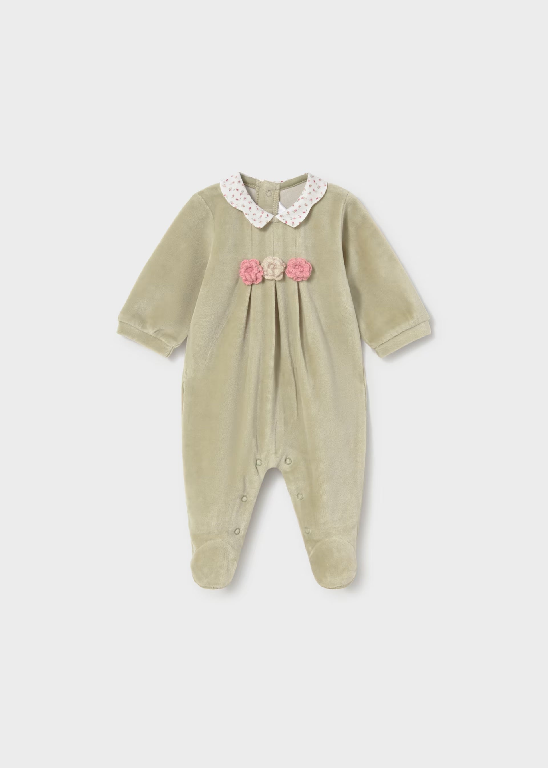 Mayoral newborn baby girls velour floral collar romper
